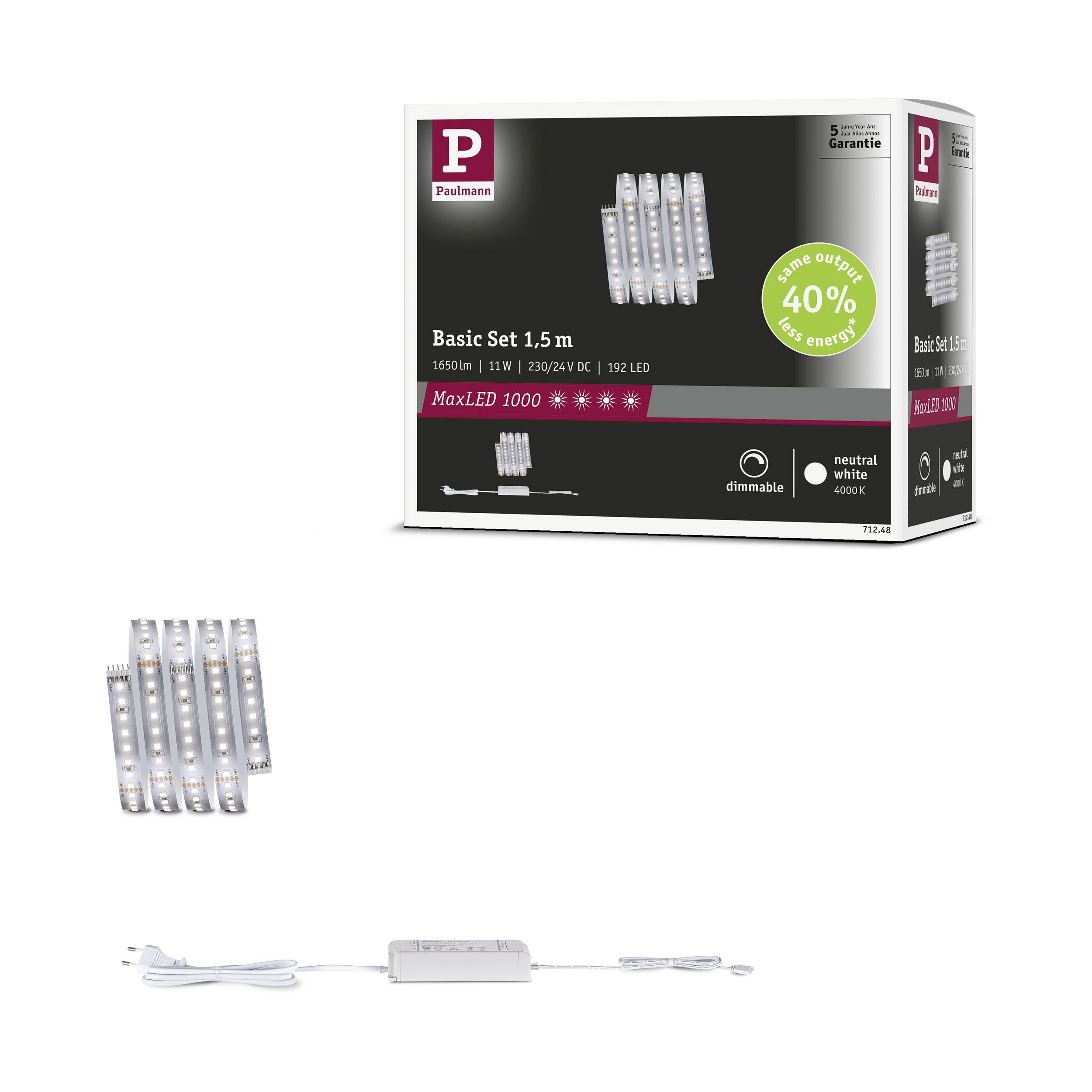 Paulmann MaxLED 1000 Basisset 71248 LED-Streifen-Basisset 230V 1.5m Neutralweiß 1 Set