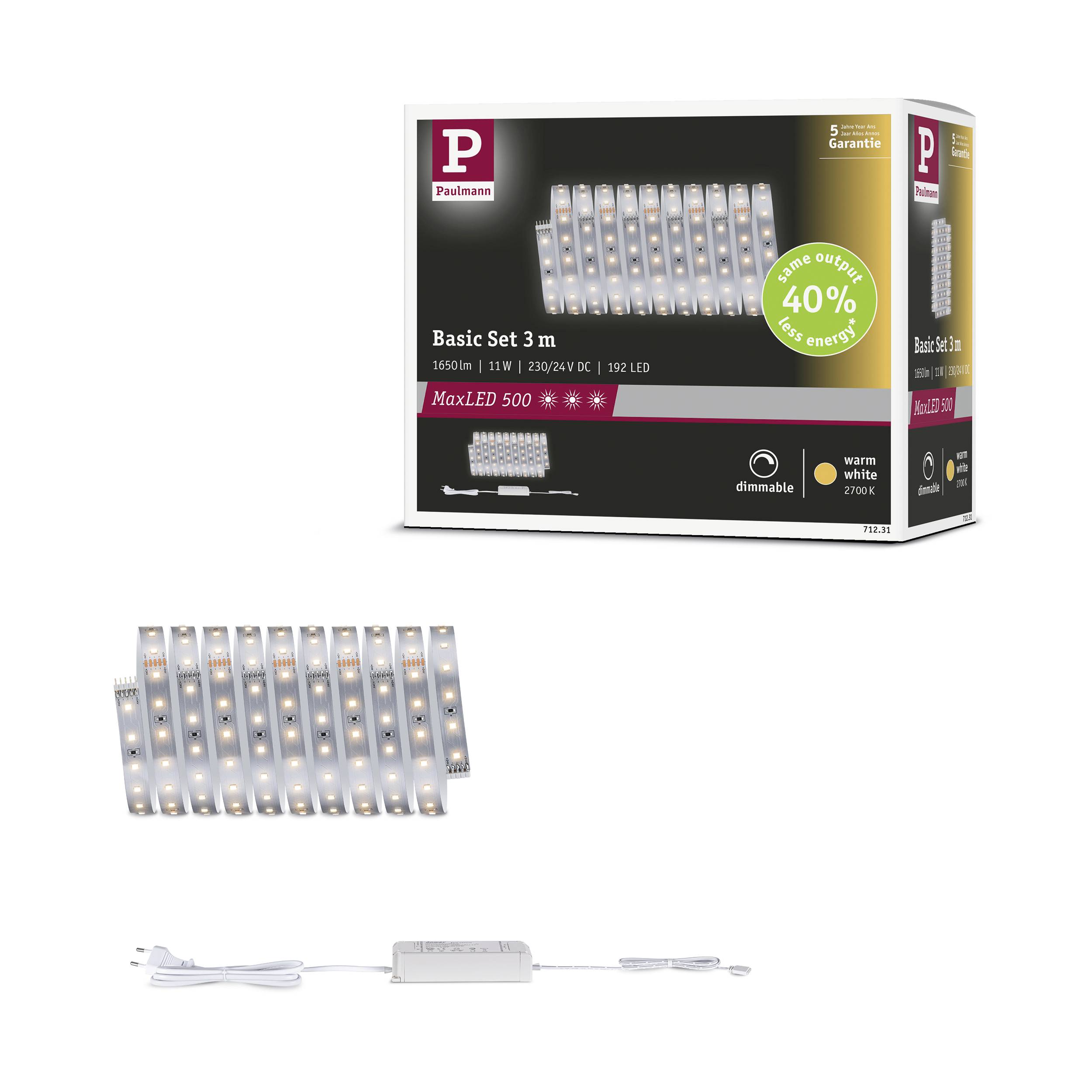 Paulmann MaxLED 500 71231 LED-Streifen-Basisset 230V 3m Warmweiß 1 Set