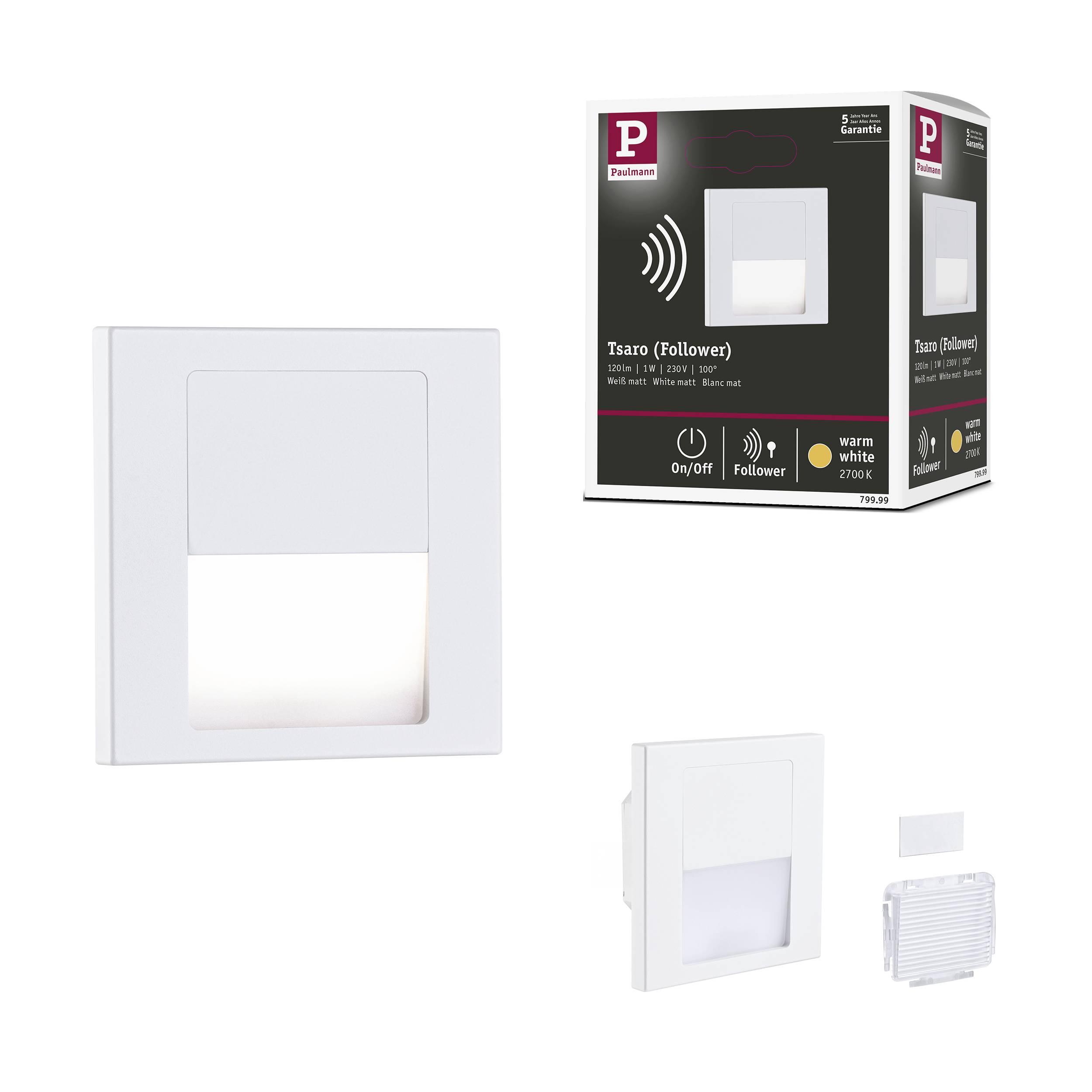 Paulmann 79999 Tsaro eckig 80x36mm Wandeinbauleuchte LED 1W Weiß (matt)