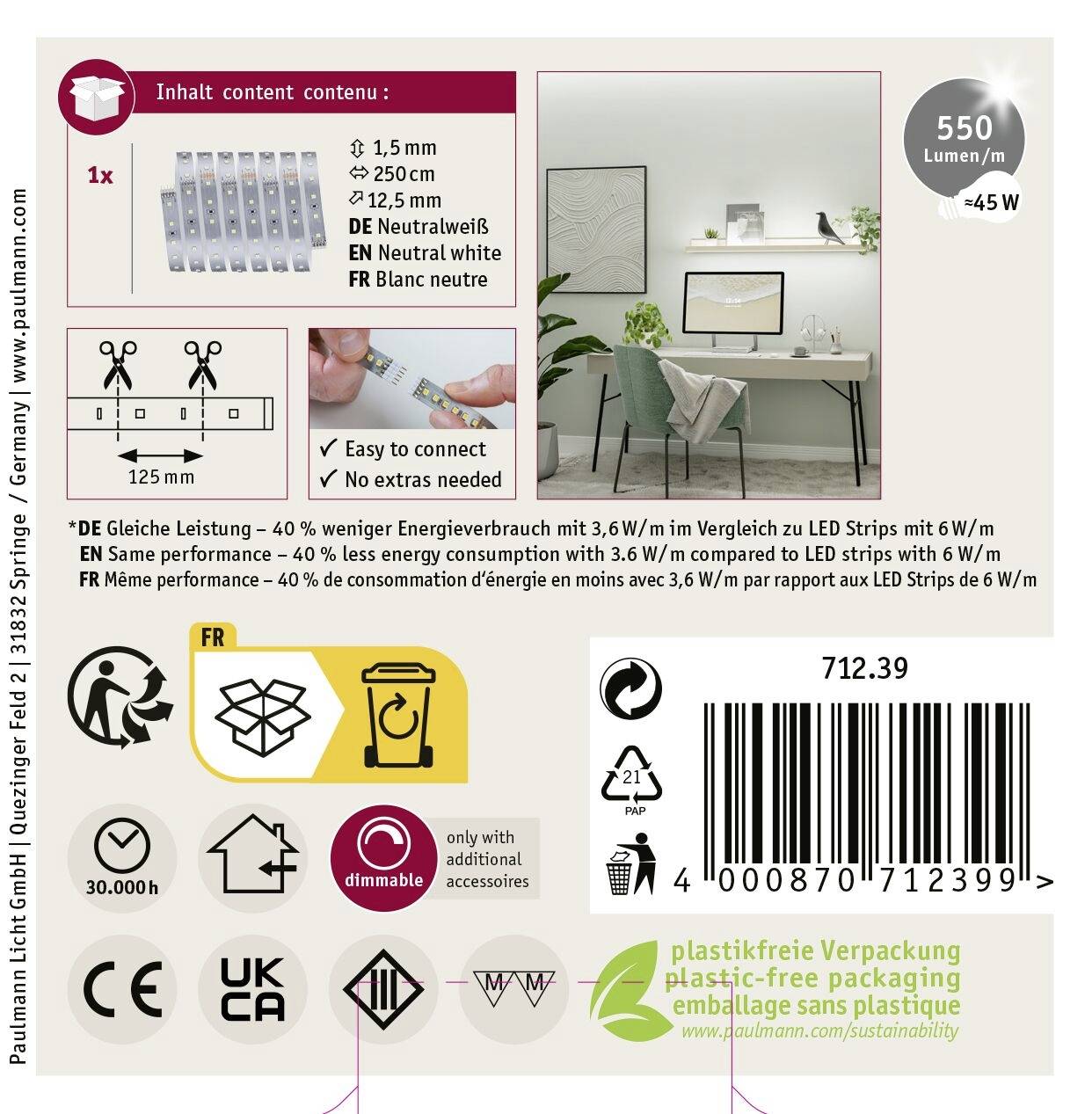 Paulmann MaxLED 500 71239 LED-Streifen 24 V/DC 2.5m Neutralweiß 1St.