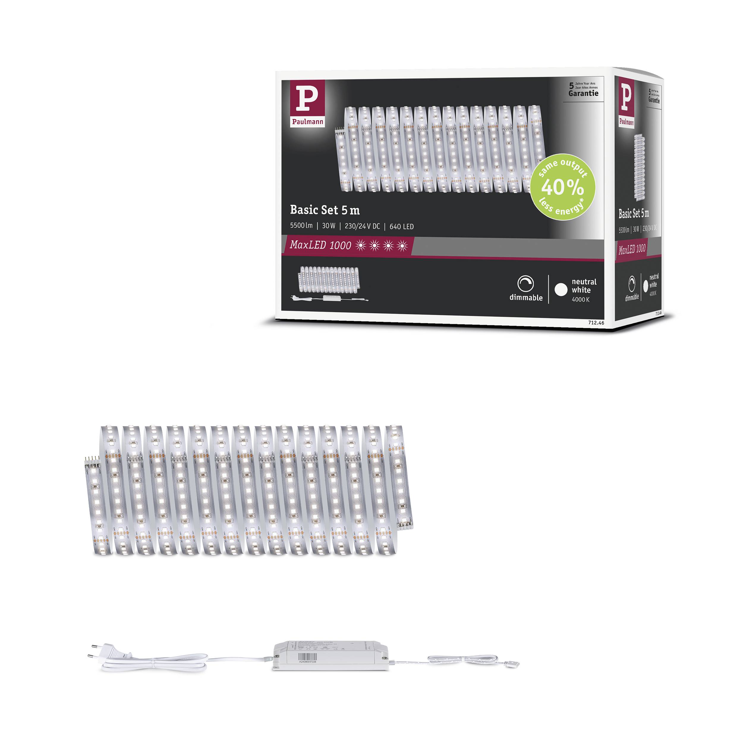 Paulmann MaxLED 1000 71246 LED-Streifen-Basisset 230V 5m Neutralweiß 1 Set
