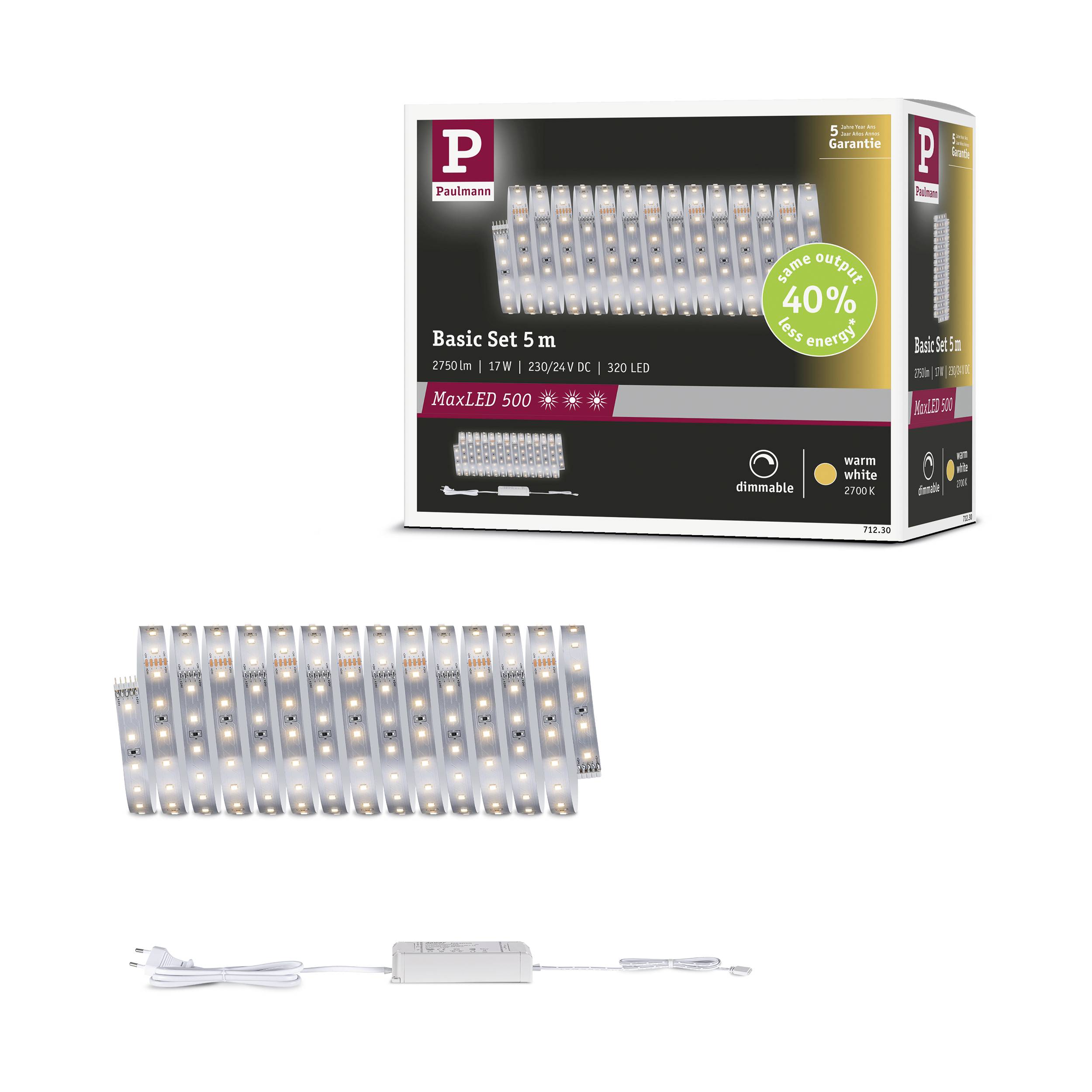 Paulmann MaxLED 500 71230 LED-Streifen-Basisset 230V 5m Warmweiß 1 Set