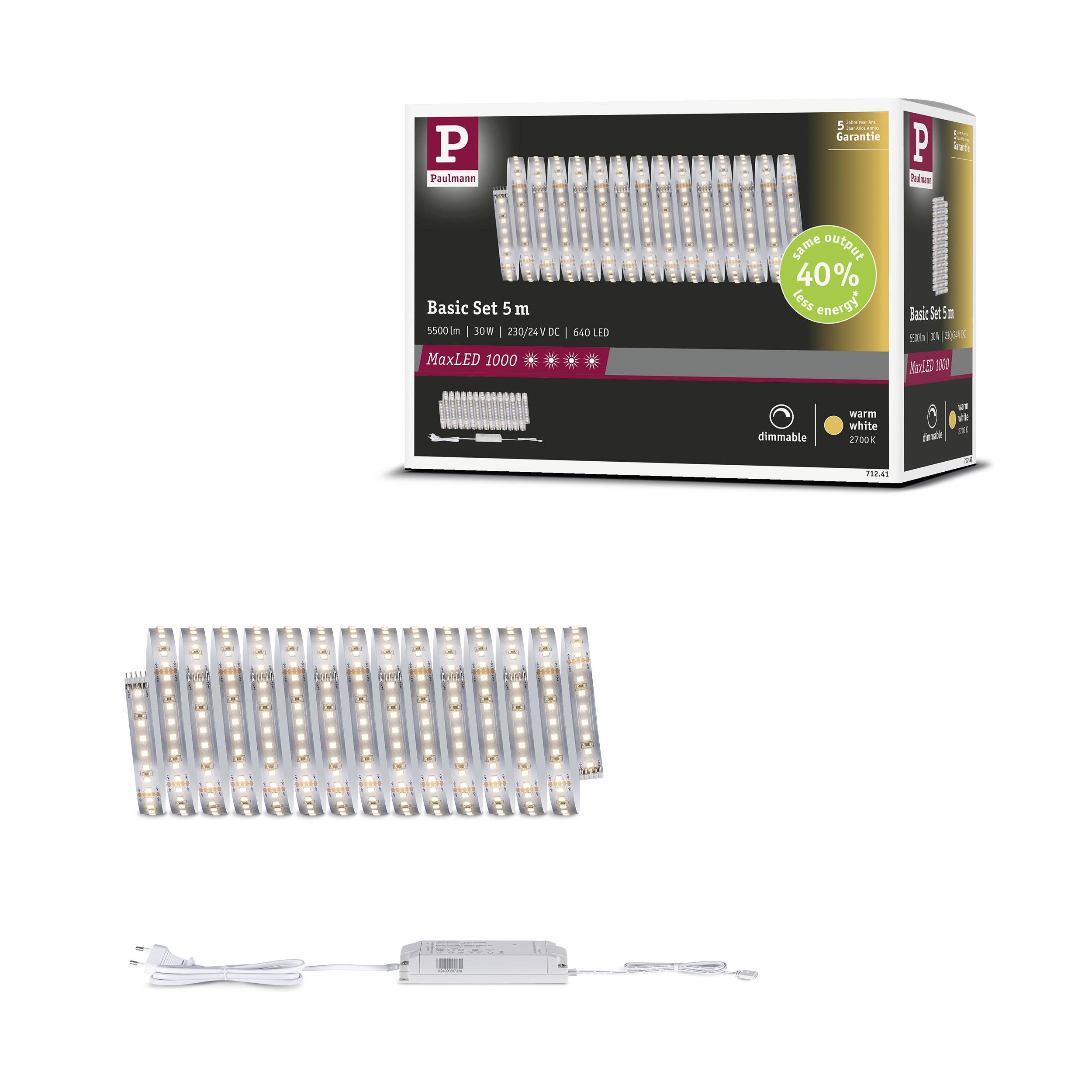 Paulmann MaxLED 1000 71241 LED-Streifen-Basisset 230V 5m Warmweiß 1 Set