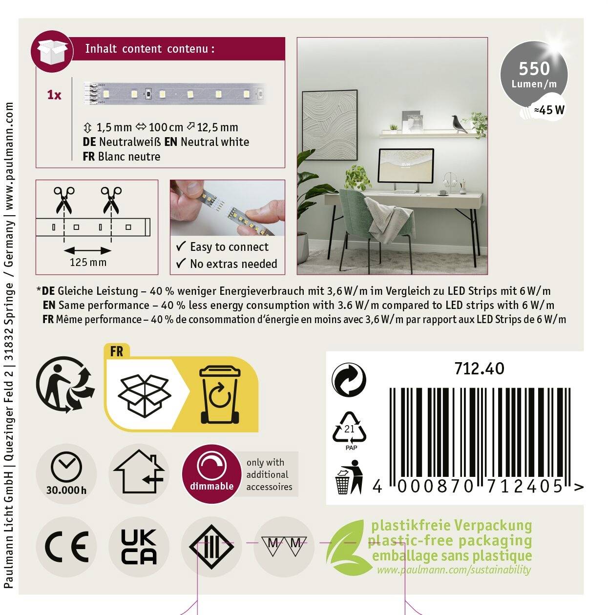 Paulmann MaxLED 500 71240 LED-Streifen 24 V/DC 1m Neutralweiß 1St.