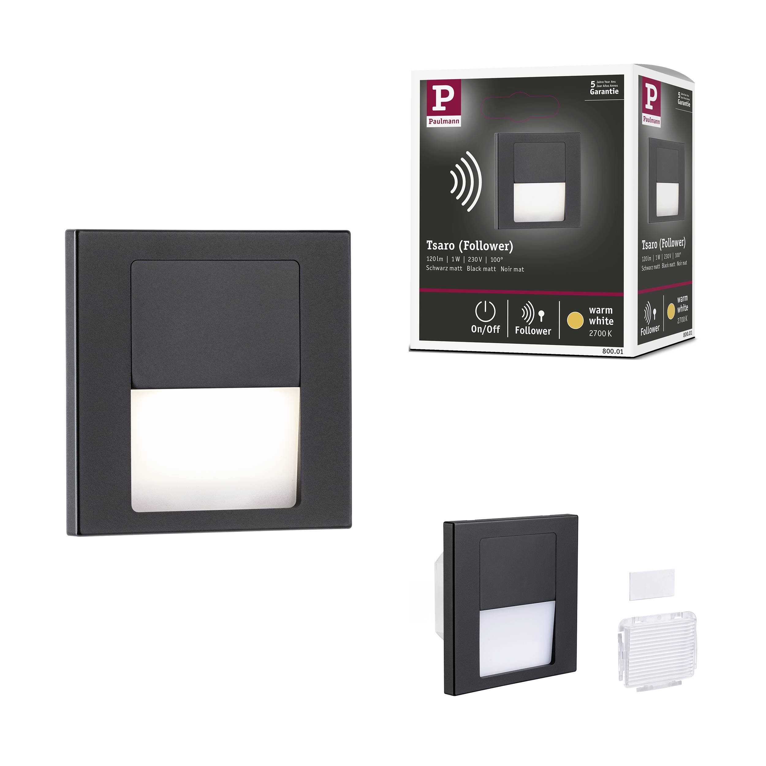 Paulmann 80001 Tsaro eckig 80x36mm Wandeinbauleuchte LED 1 W Schwarz (matt)