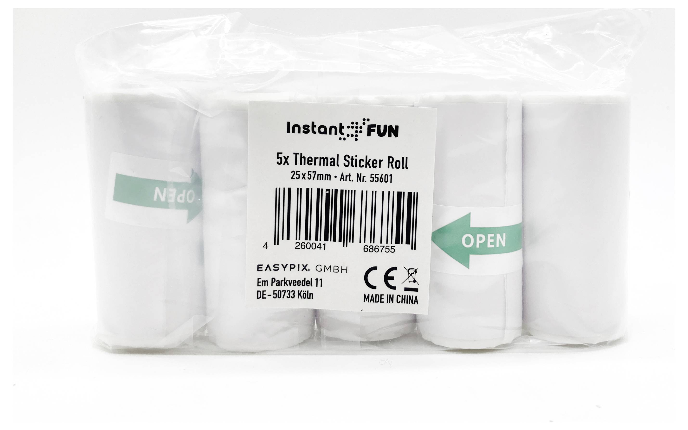 Easypix Sticker Thermopapierrollen Weiß für InstantFUN - 5 Stück Thermo-Bonrolle 55601 Breite: 25mm Länge: 57mm 5St.