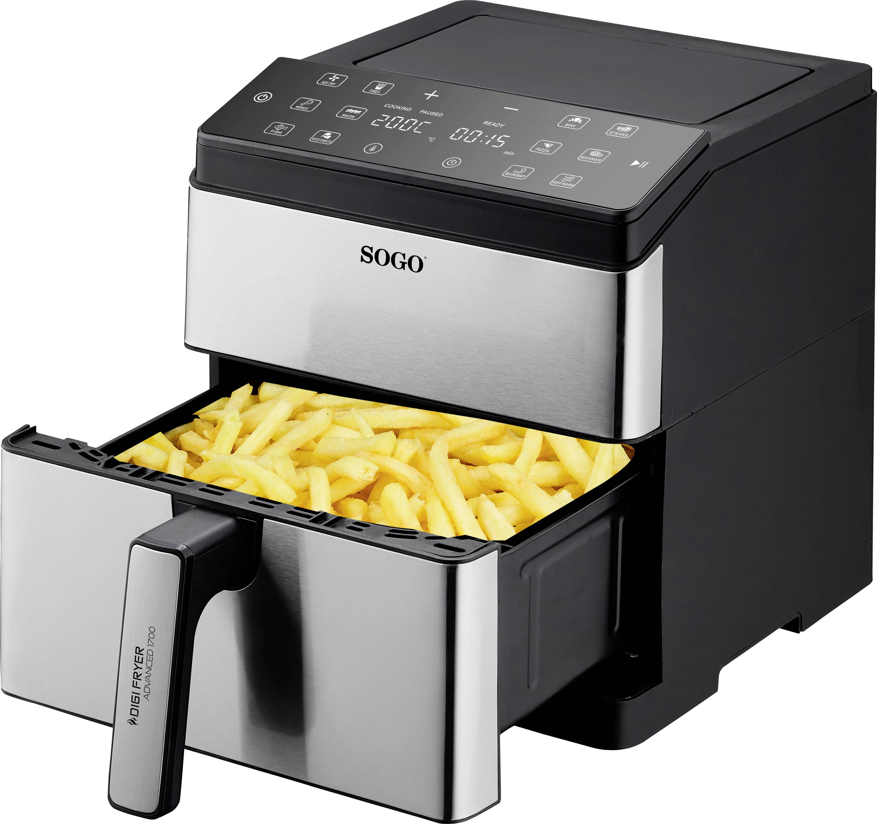 SOGO Human Technology Advanced 1700 Heißluft-Fritteuse 6l 1700W Schwarz, Edelstahl