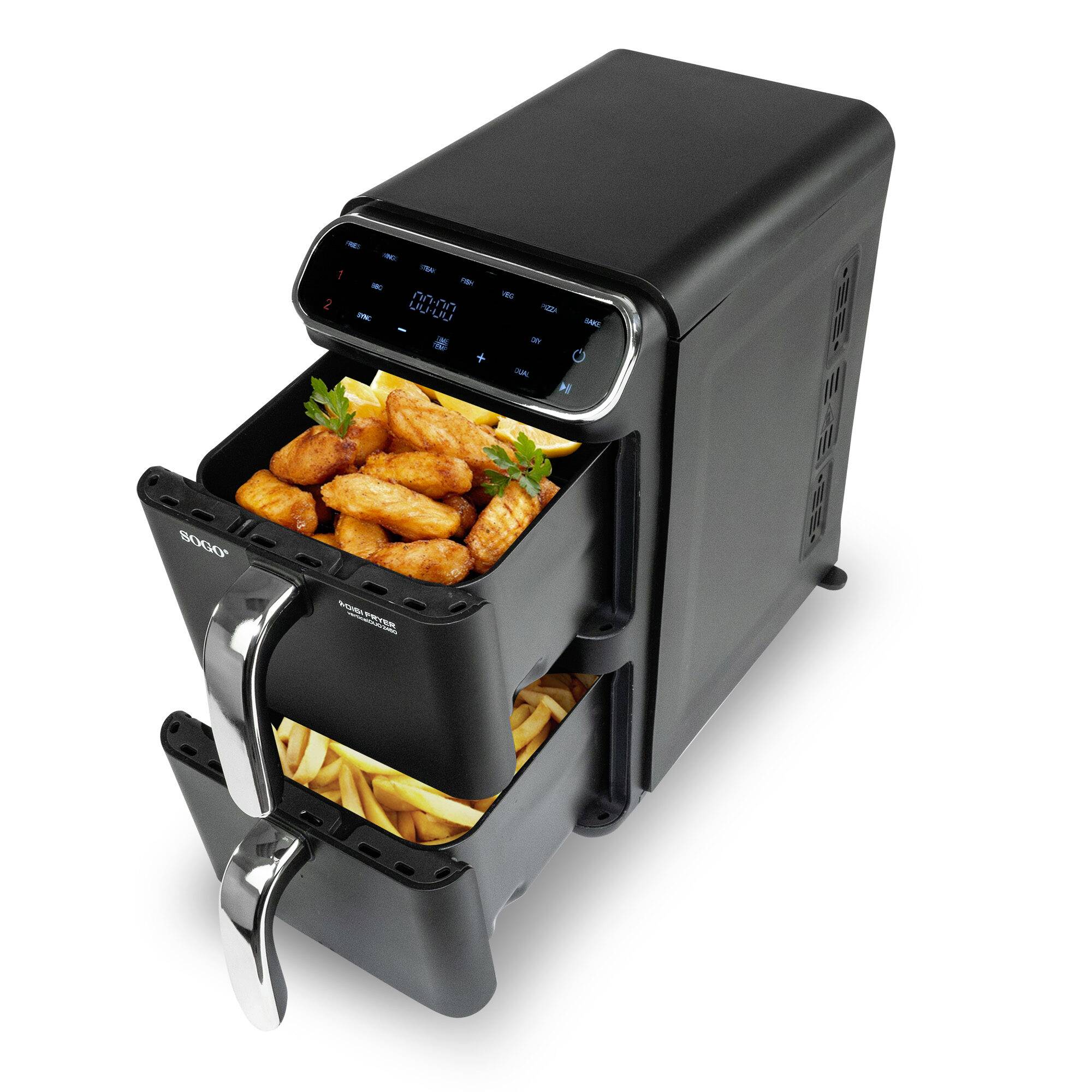 SOGO Human Technology Baskets Heißluft-Fritteuse 5.5l 1800W Schwarz, Edelstahl