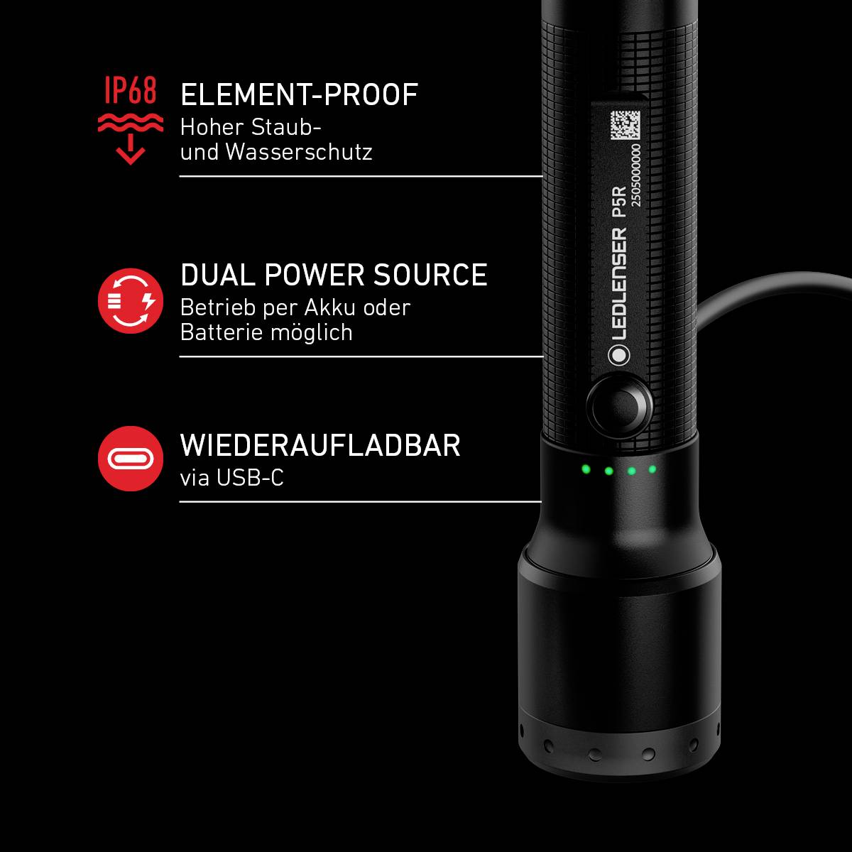 Ledlenser P5R Taschenlampe akkubetrieben, batteriebetrieben 350lm 20h