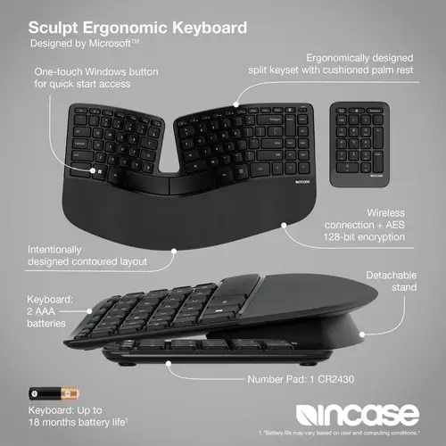 Incase Sculpt Eronomic Tastatur Layout Quertz Kabellos, Funk Tastatur Deutsch, QWERTZ Schwarz Ergonomisch, Handballenauflage Incase Sculpt Eronomic Tastatur Layout Quertz Kabellos, Funk Tastatur Deutsch, QWERTZ Schwarz Ergonomisch, Handballenauflage