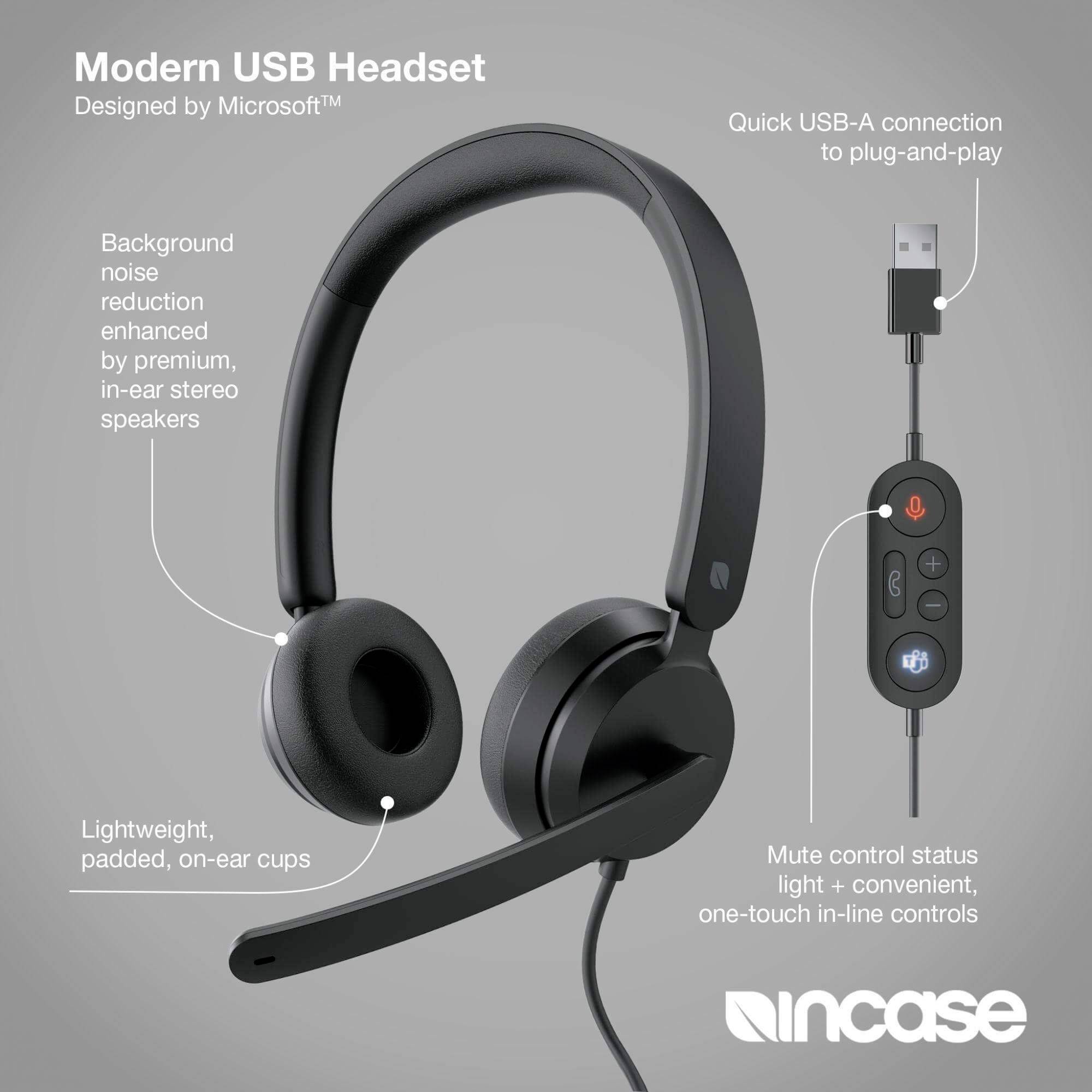 Incase Modern USB Headset On Ear Headset kabelgebunden Schwarz Mikrofon-Rauschunterdrückung Headset, Lautstärkeregelung
