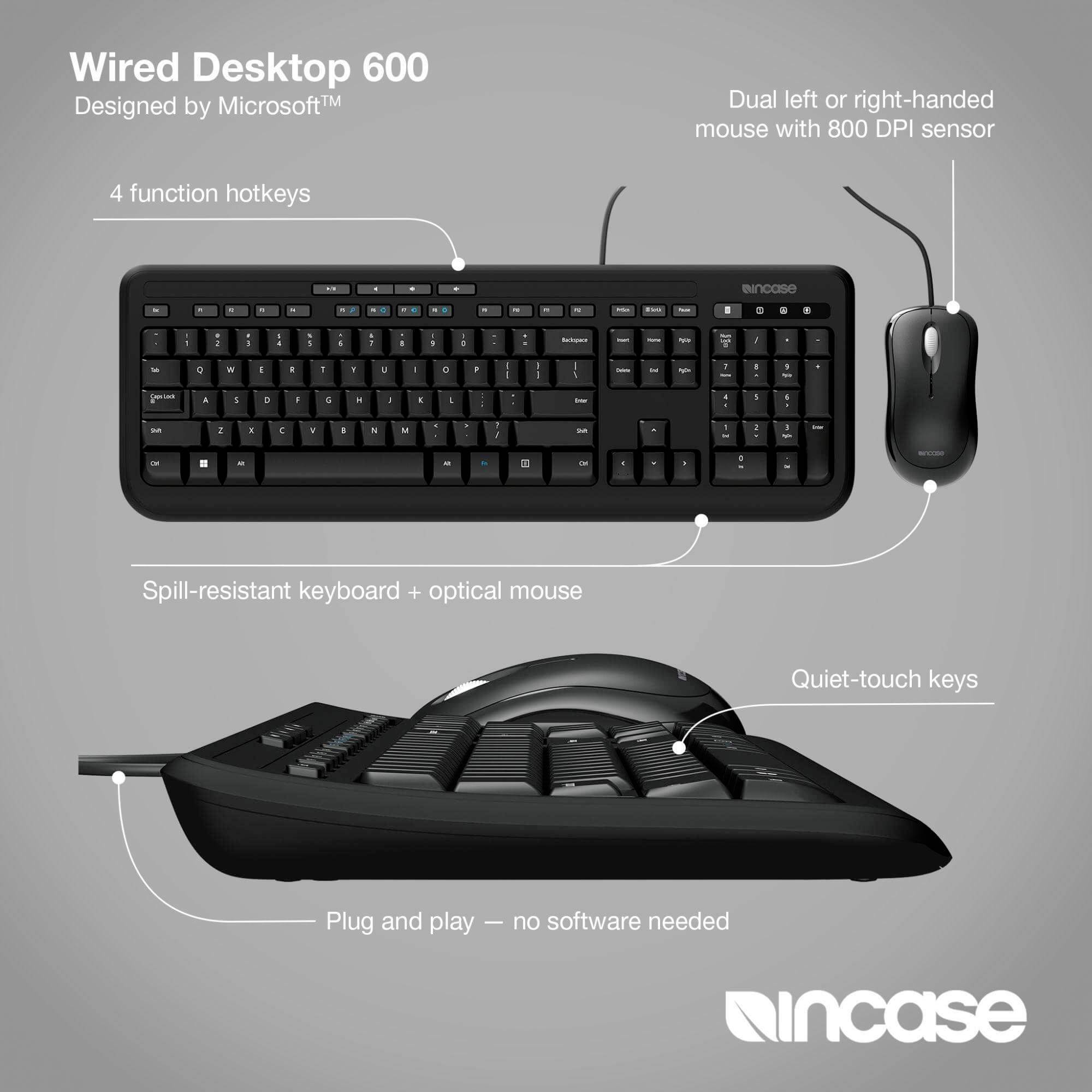 Incase Wired Desktop 600 (Tastatur & Maus) Kabelgebunden Tastatur, Maus-Set Deutsch, QWERTZ Schwarz