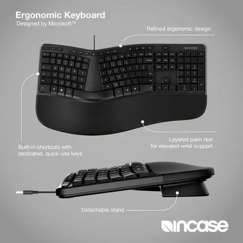 Incase Kabelgebunden Tastatur Separater Nummernblock Schwarz Ergonomisch, Geteilte Tastatur, Handballenauflage, Hotkey Funktion Incase Kabelgebunden Tastatur Separater Nummernblock Schwarz Ergonomisch, Geteilte Tastatur, Handballenauflage, Hotkey Funktion