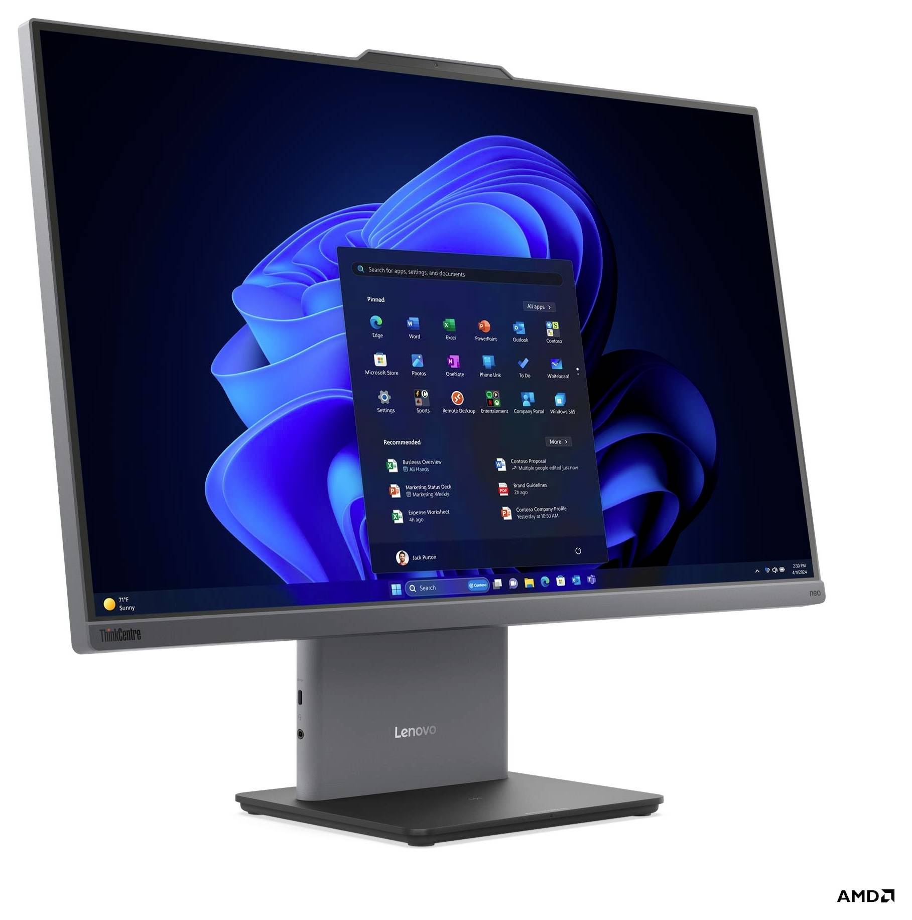 Ein Computermonitor, der einen Windows-Betriebssystem-Desktop mit geöffnetem Startmenü zeigt, der verschiedene Anwendungssymbole präsentiert.