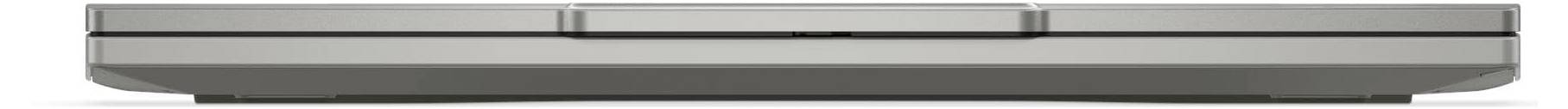 Ein geschlossener grauer Laptop, von vorne betrachtet, mit einem einfachen, klaren Design und ohne sichtbare Logos oder unterscheidende Merkmale.