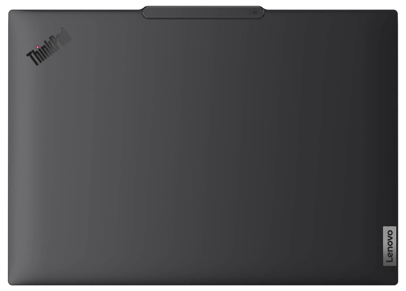 Geschlossener schwarzer Lenovo ThinkPad Laptop-Deckel mit sichtbaren Logos, keine weiteren Details.