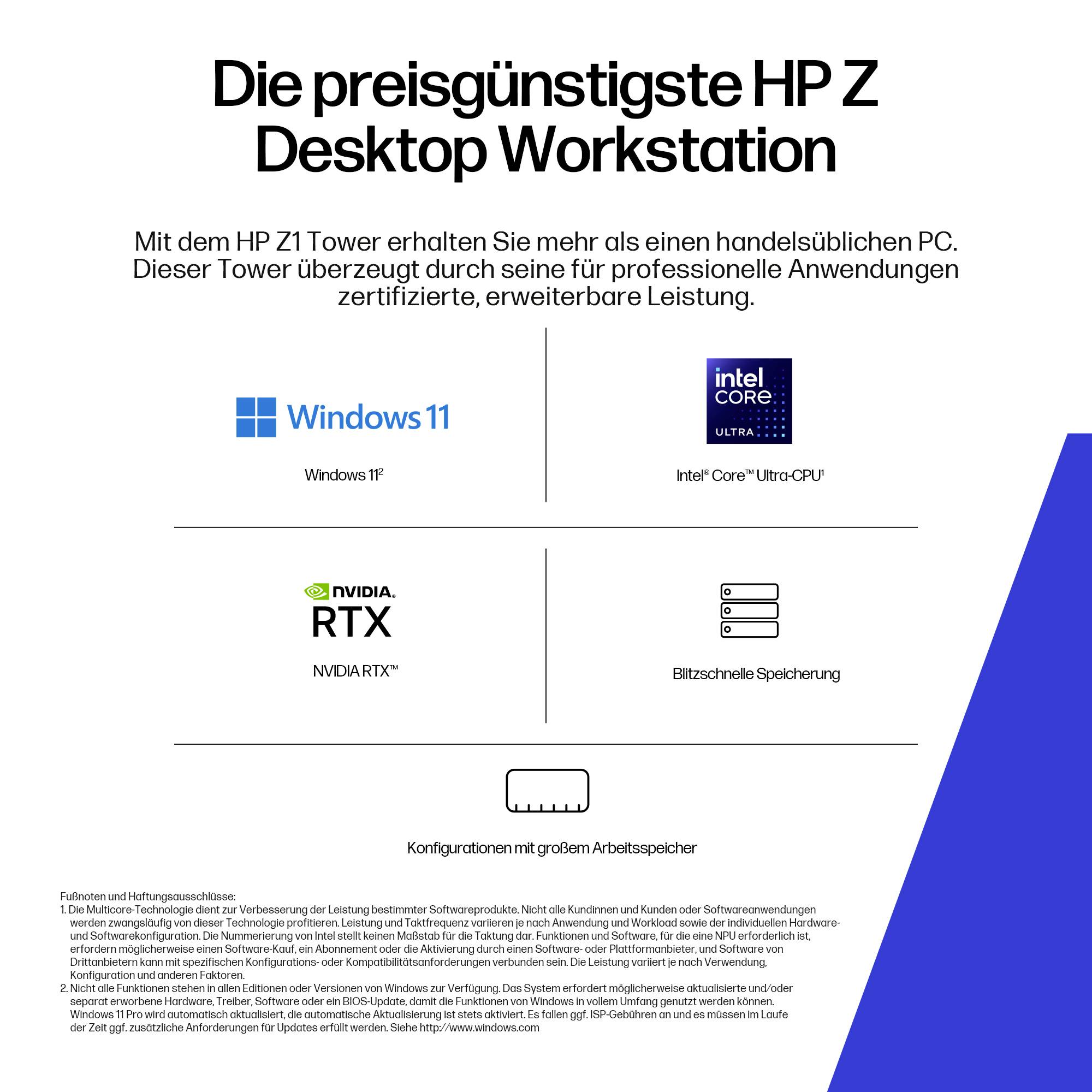 Die kostengünstigste HP Z Desktop Workstation mit Funktionen wie Windows 11, Intel Core CPU, NVIDIA RTX und schnellem Speicher.
