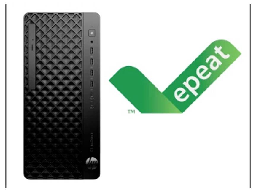 Ein Desktop-Computerturm mit strukturierter Vorderseite wird neben einem grünen Häkchen mit dem Wort 