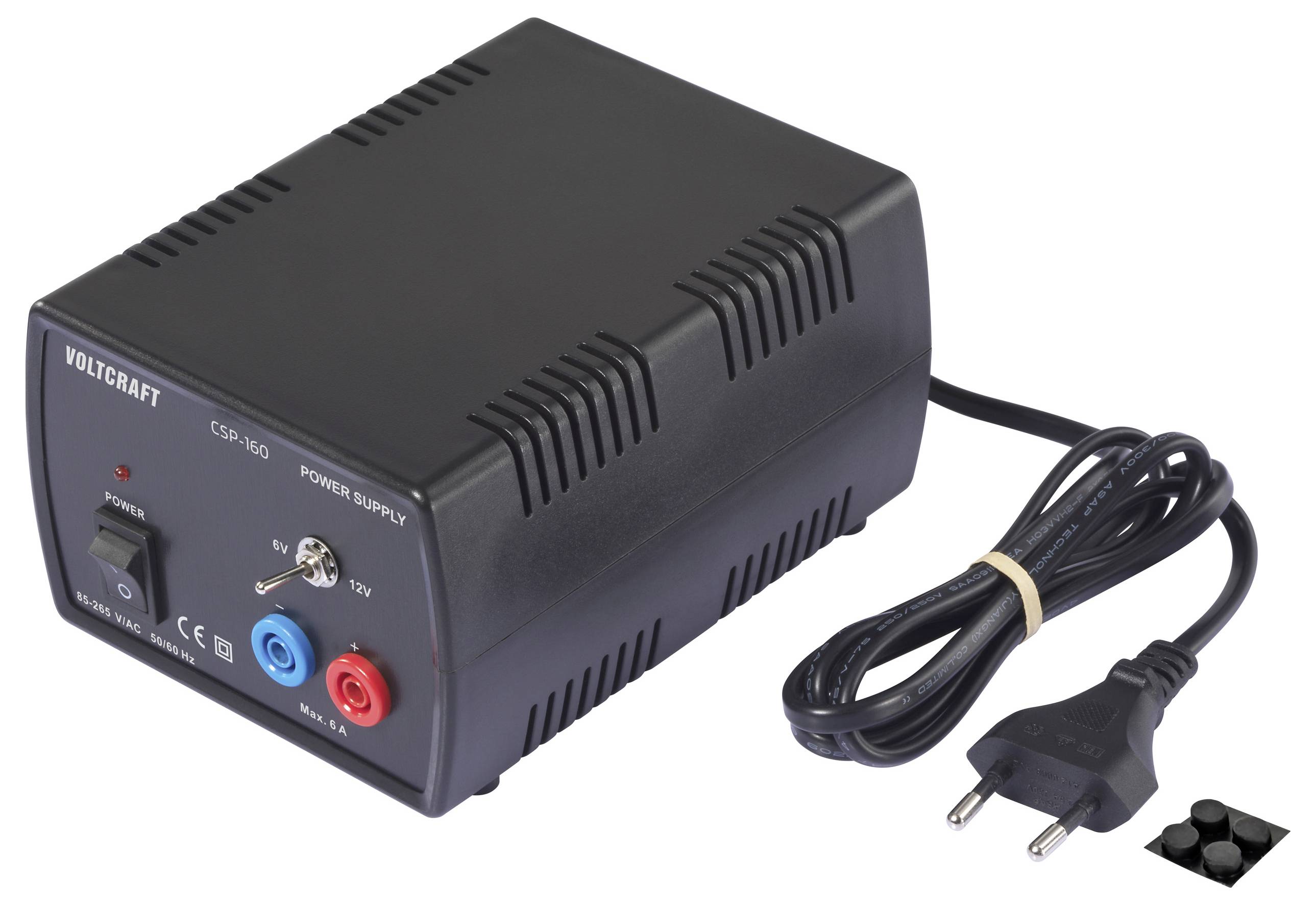 Eine schwarze Stromversorgungseinheit mit der Bezeichnung „Voltcraft