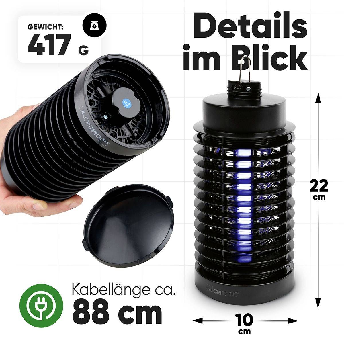 Clatronic ISL 3823 264033 UV-Insektenfänger UV-Licht, Stromgitter 4W (B x H x T) 101 x 255 x 101mm Schwarz 1St.