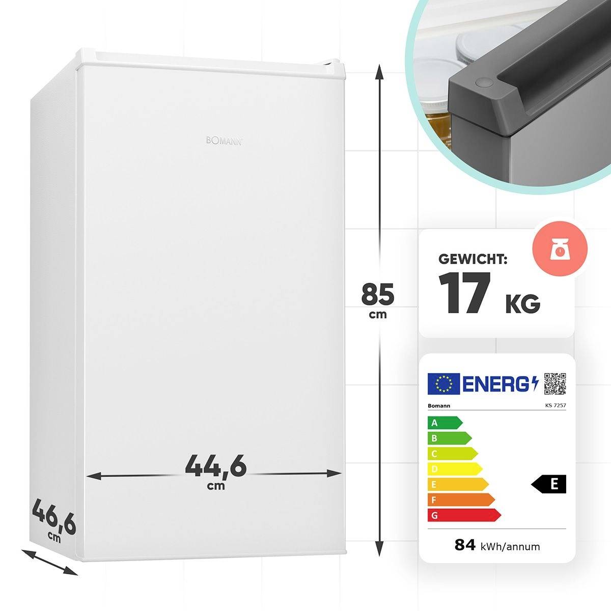 Bomann KS 7257 Kühlschrank EEK: E (A - G) 83l Standgerät Weiß