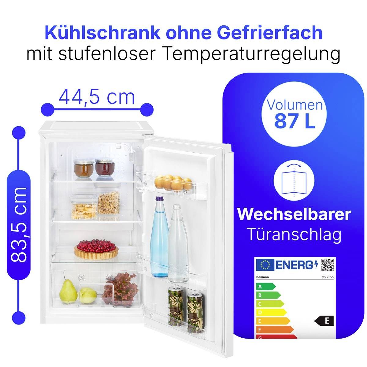 Bomann VS 7255 Kühlschrank EEK: E (A - G) 87l Standgerät Weiß