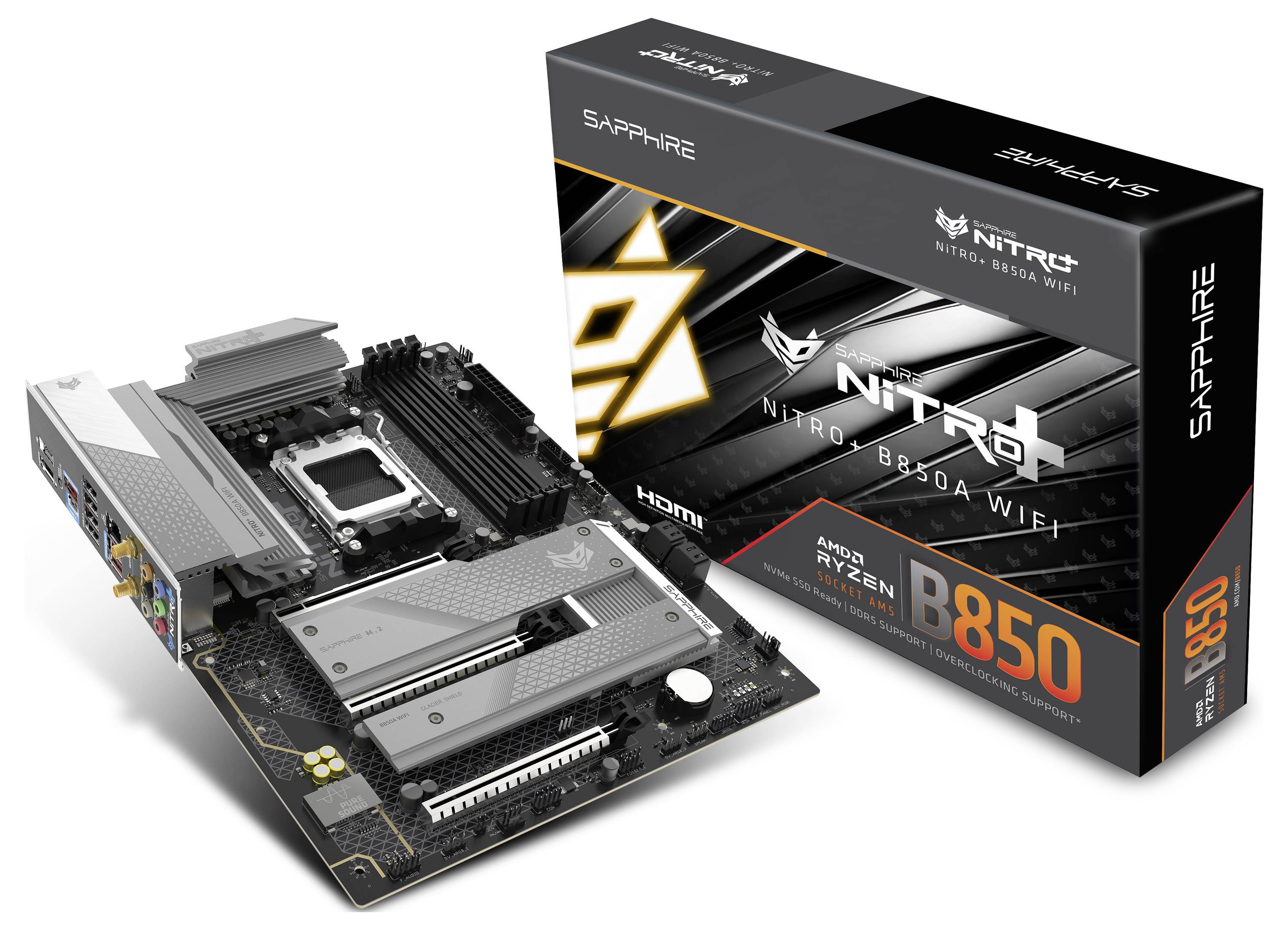 Sapphire 52123-03-40G Mainboard Sockel (PC) AMD® AM5 Formfaktor (Details) ATX Mainboard-Chipsatz AMD® B850