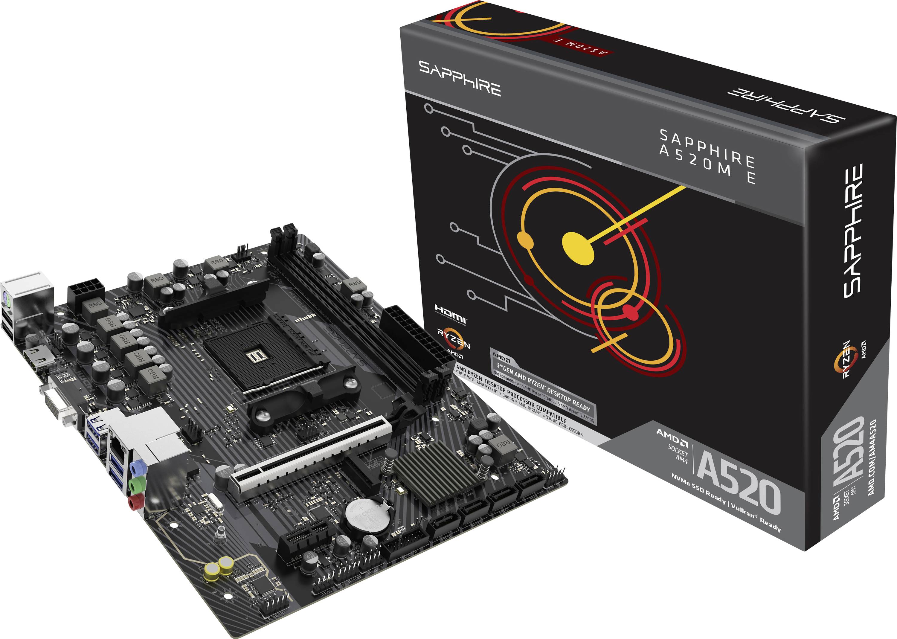 Sapphire 52119-04-40G Mainboard Sockel (PC) AMD® AM4 Formfaktor (Details) Micro-ATX Mainboard-Chipsatz AMD® A520