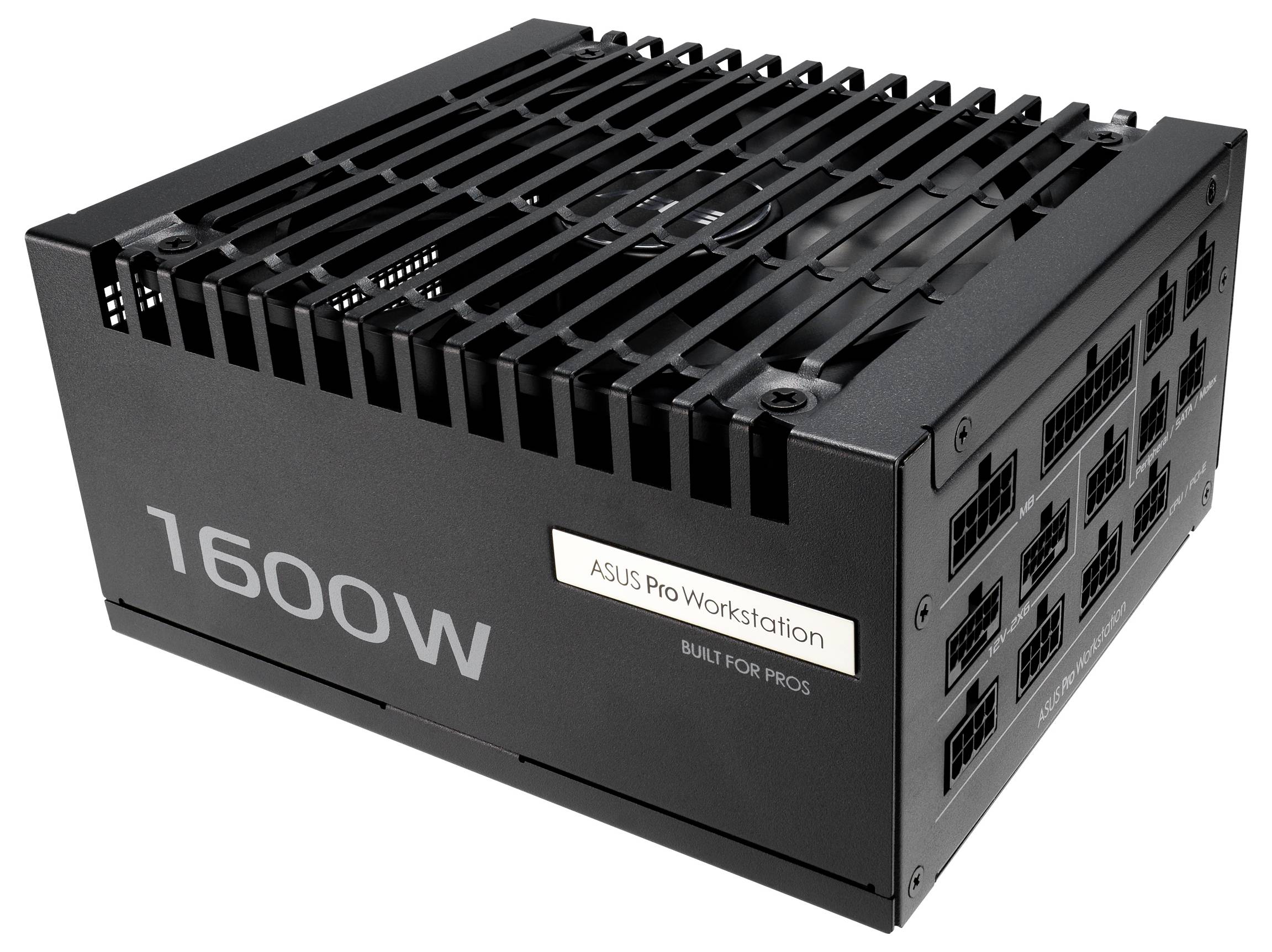 1600W ASUS Pro Workstation Netzteil mit mehreren Kabelanschlüssen, entwickelt für professionelle Anwendungen.