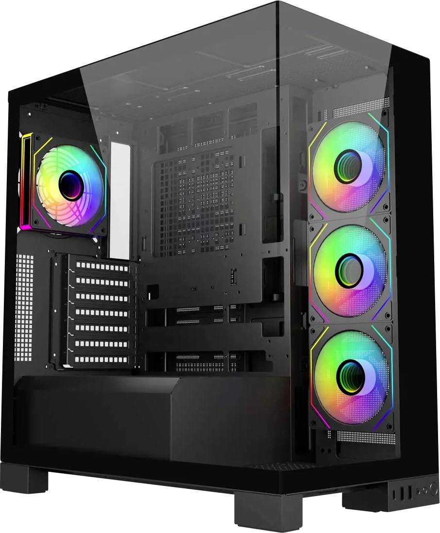 FSP Fortron POC0000274 Midi-Tower PC-Gehäuse Schwarz 4 vorinstallierte Lüfter, Seitenfenster