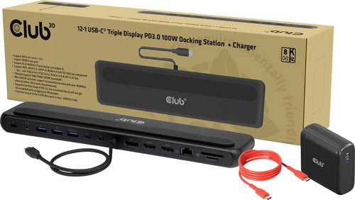 Club 3D 12-in-1 USB-C Triple Display Portable Docking Station with Cha