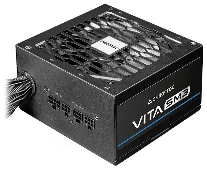 Eine schwarze Computer-Netzteileinheit mit der Bezeichnung 