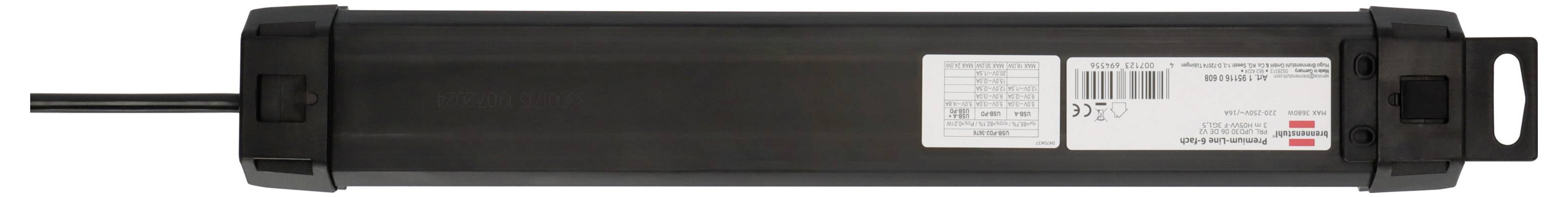 Brennenstuhl 1951160608 Steckdosenleiste mit Schalter Schwarz 1St.