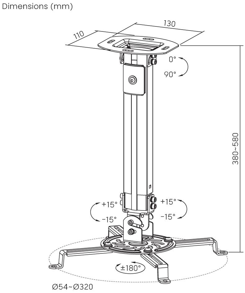 Reflecta Prometheus Beamer-Deckenhalterung Deckenhalter, Drehbar, Neigbar Boden-/Deckenabstand
