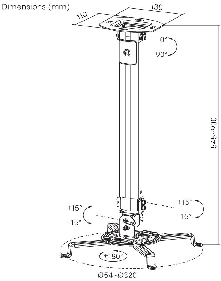 Reflecta Prometheus Beamer-Deckenhalterung Deckenhalter, Drehbar, Neigbar Boden-/Deckenabstand (max.): 900mm Weiß