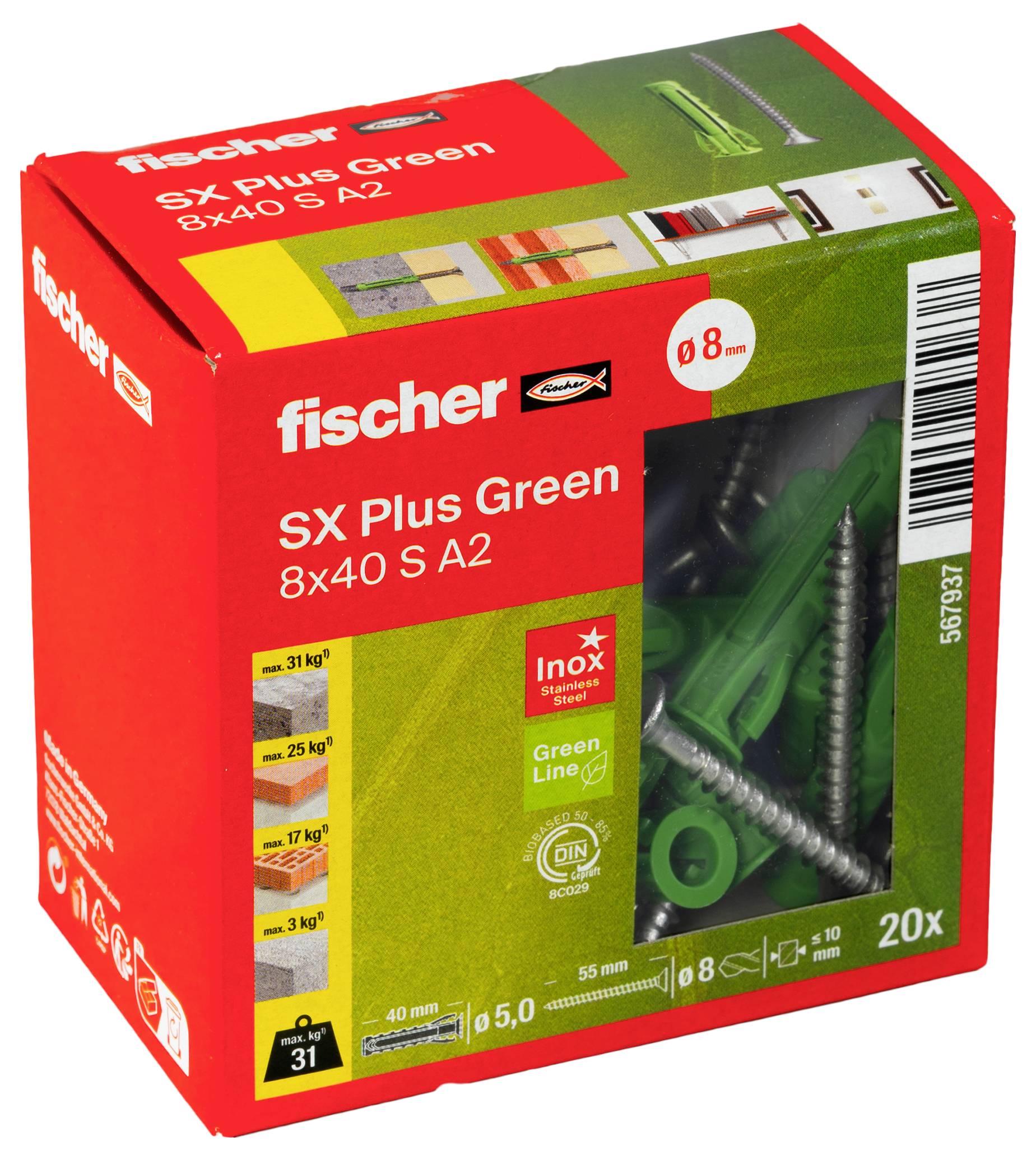 Fischer 567937 SX Plus Green Dübel 20St.