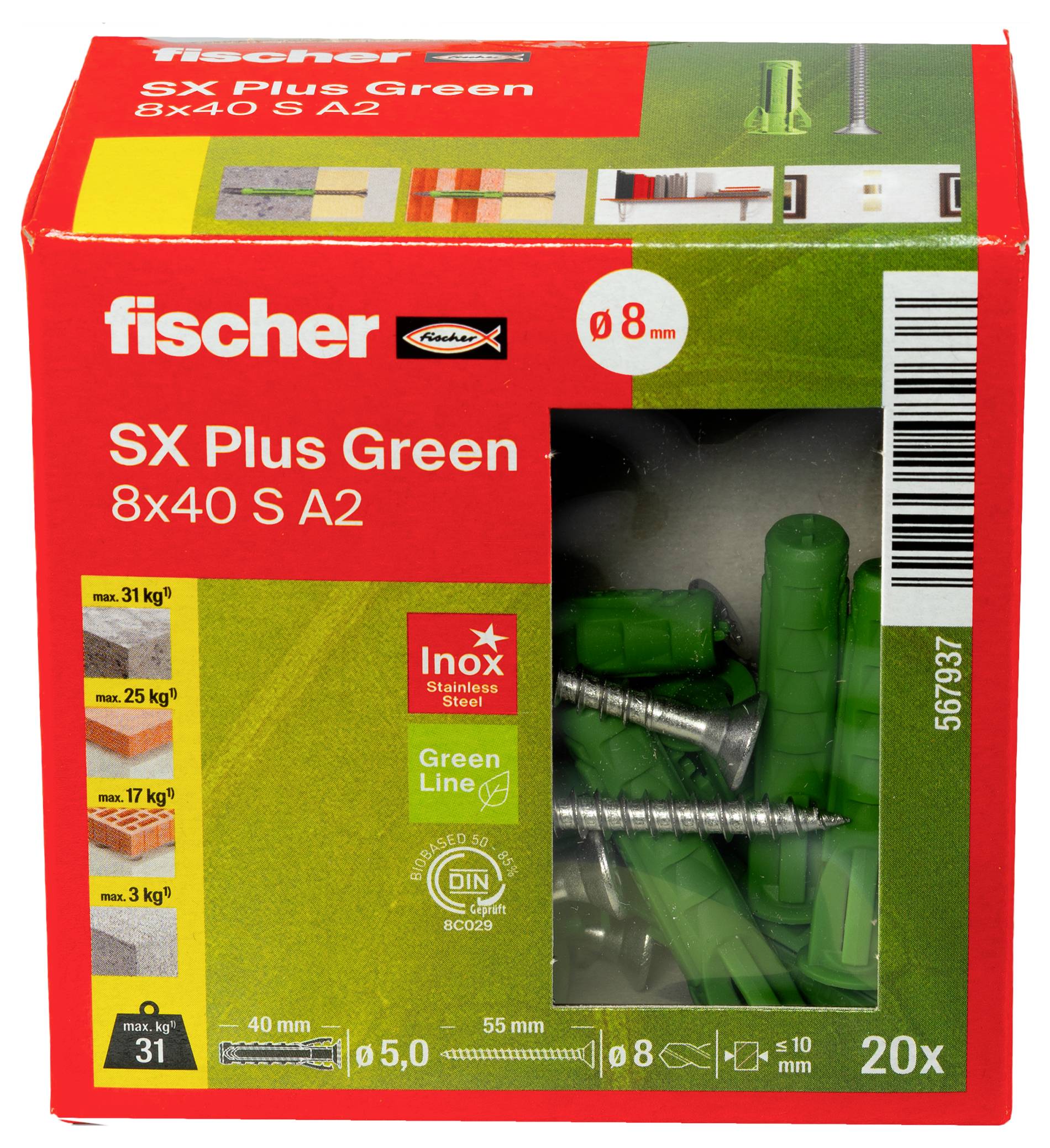 Fischer 567937 SX Plus Green Dübel 20St.