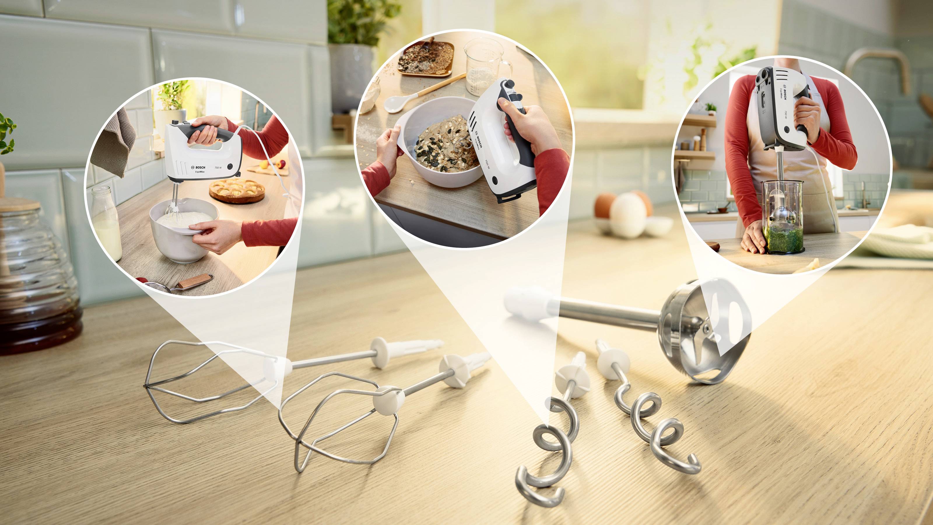 Bosch ErgoMixx 750 Watt, Edelstahl-Mixuß Handmixer 750 W Schwarz, Weiß