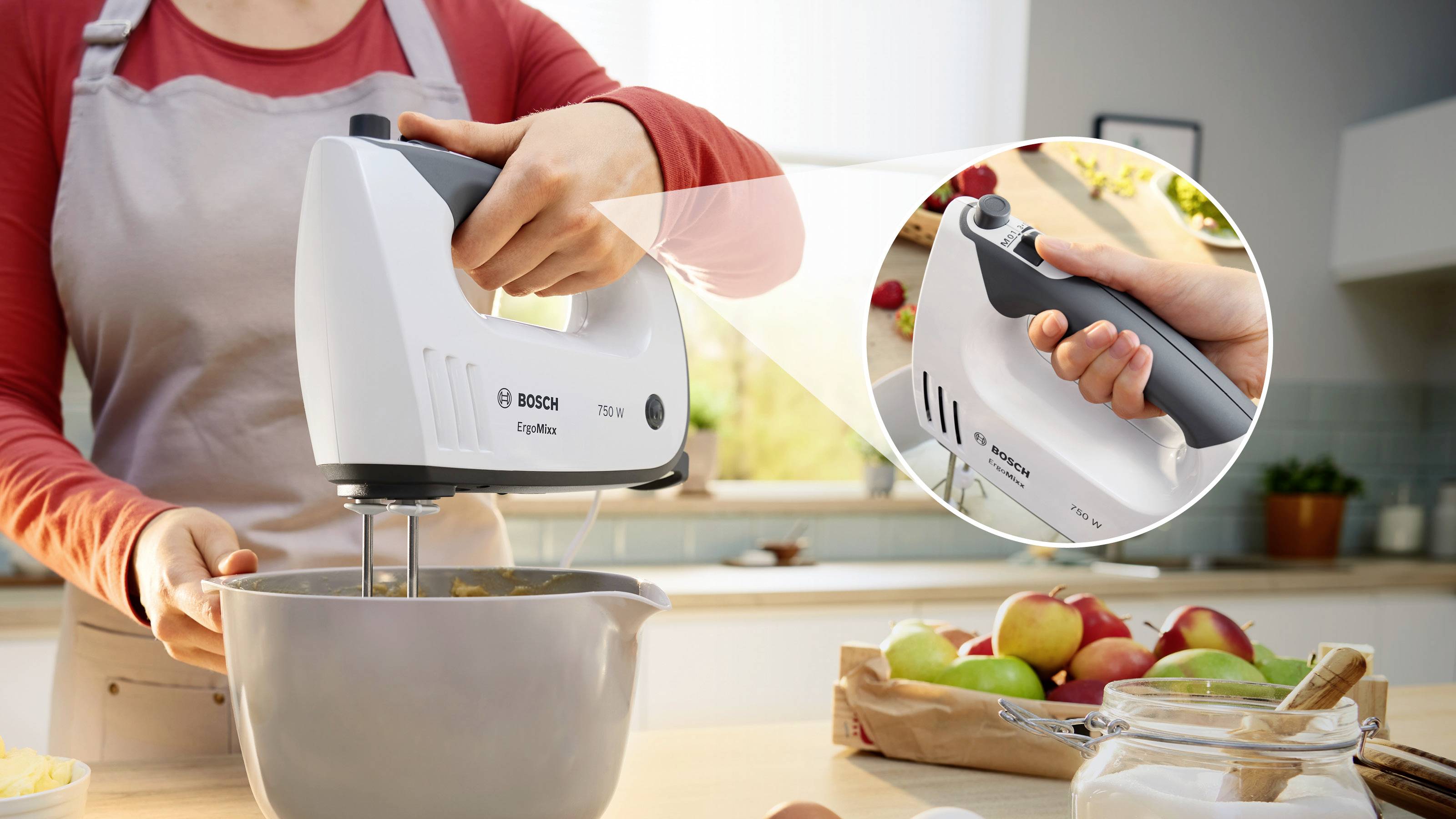 Bosch ErgoMixx 750 Watt, Edelstahl-Mixuß Handmixer 750W Schwarz, Weiß