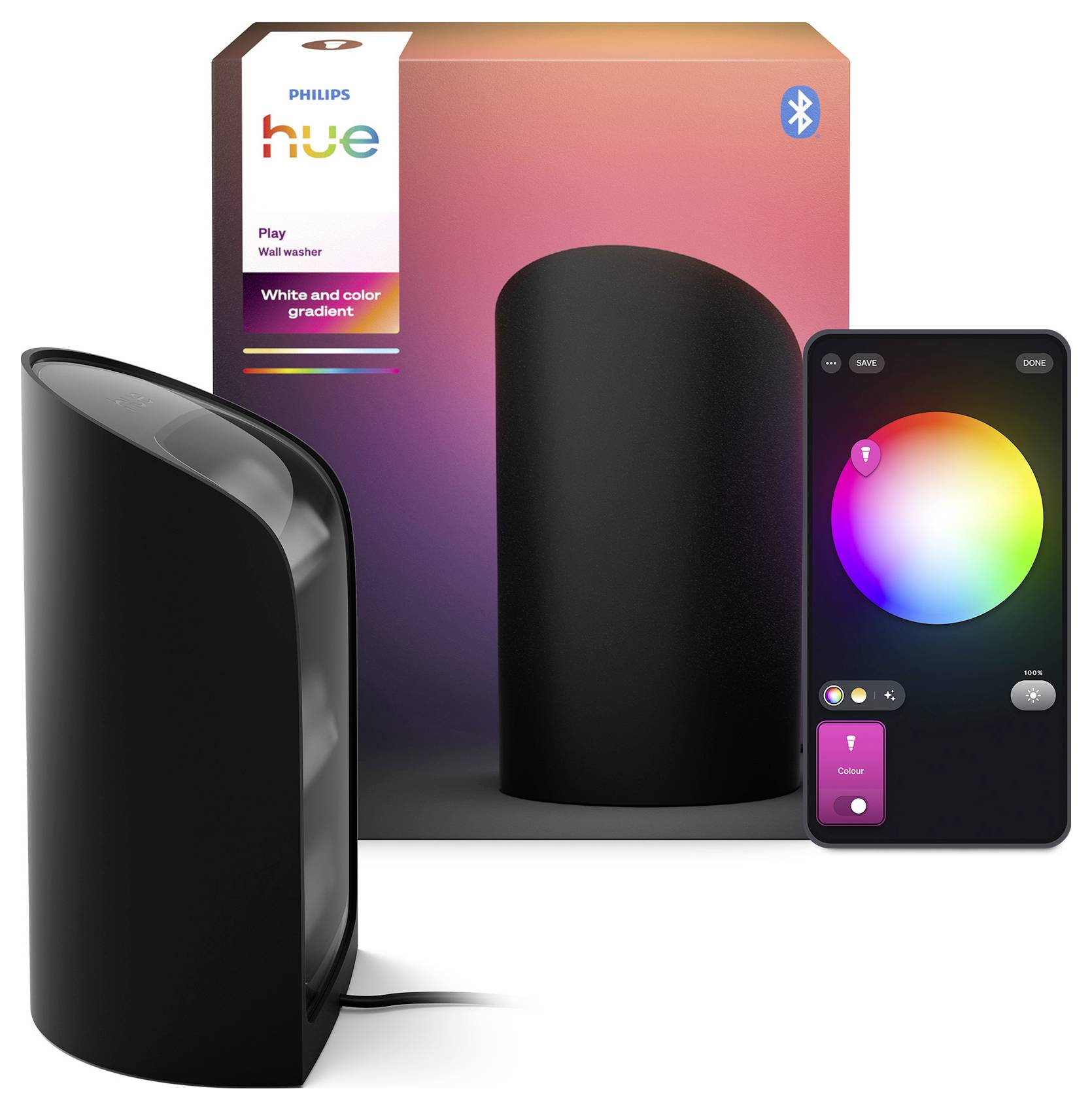 Philips Hue Tischleuchte, Wandleuchte 8720169339712 Play Wallwasher, schwarz LED 20W