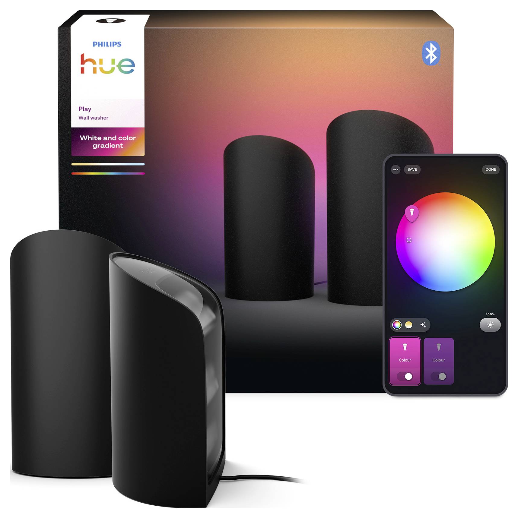 Philips Hue Tischleuchte 8720169385993 Philips Hue Play Wallwasher, Doppelpack, schwarz LED 20 W