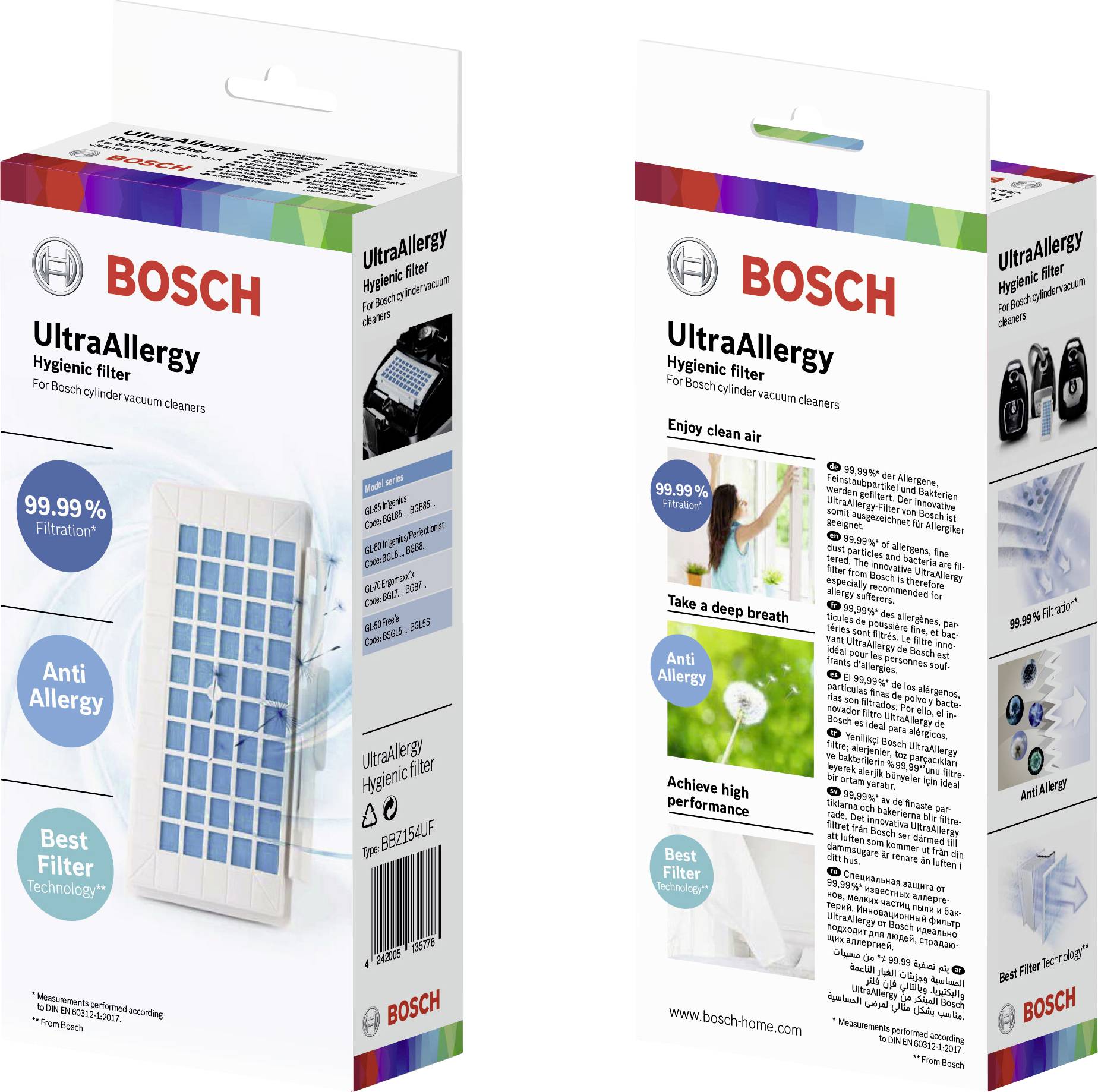 Bosch UltraAllergy Hygienefilter für Staubsauger BGL8,BGB8,BGL7BGB7,BSGL5,BGL5S BBZ154UF