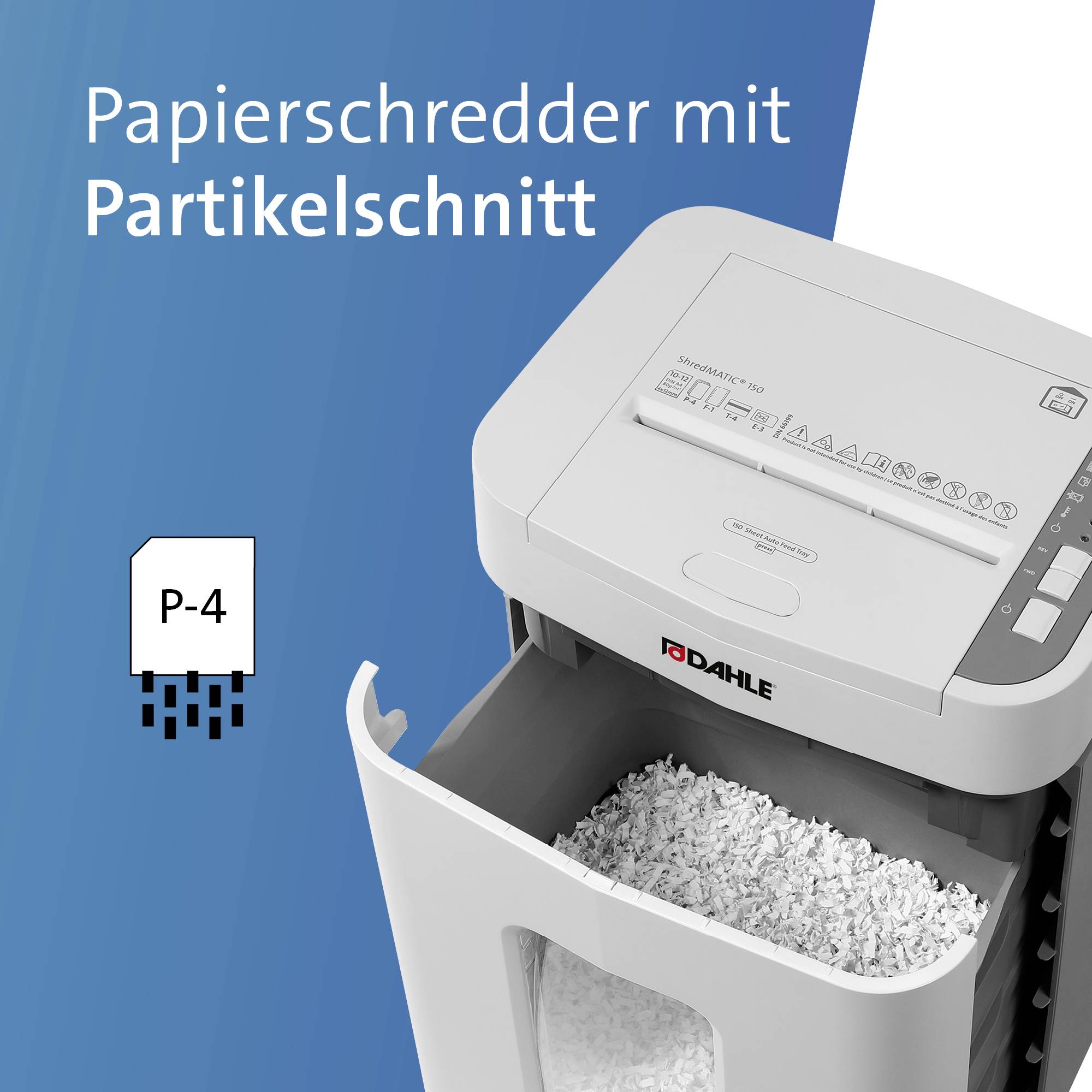 Dahle ShredMATIC 150 Aktenvernichter Partikelschnitt 4 x 12mm P-4 24l Vernichtet auch Büroklammern, Heftklammern, Kreditkarte