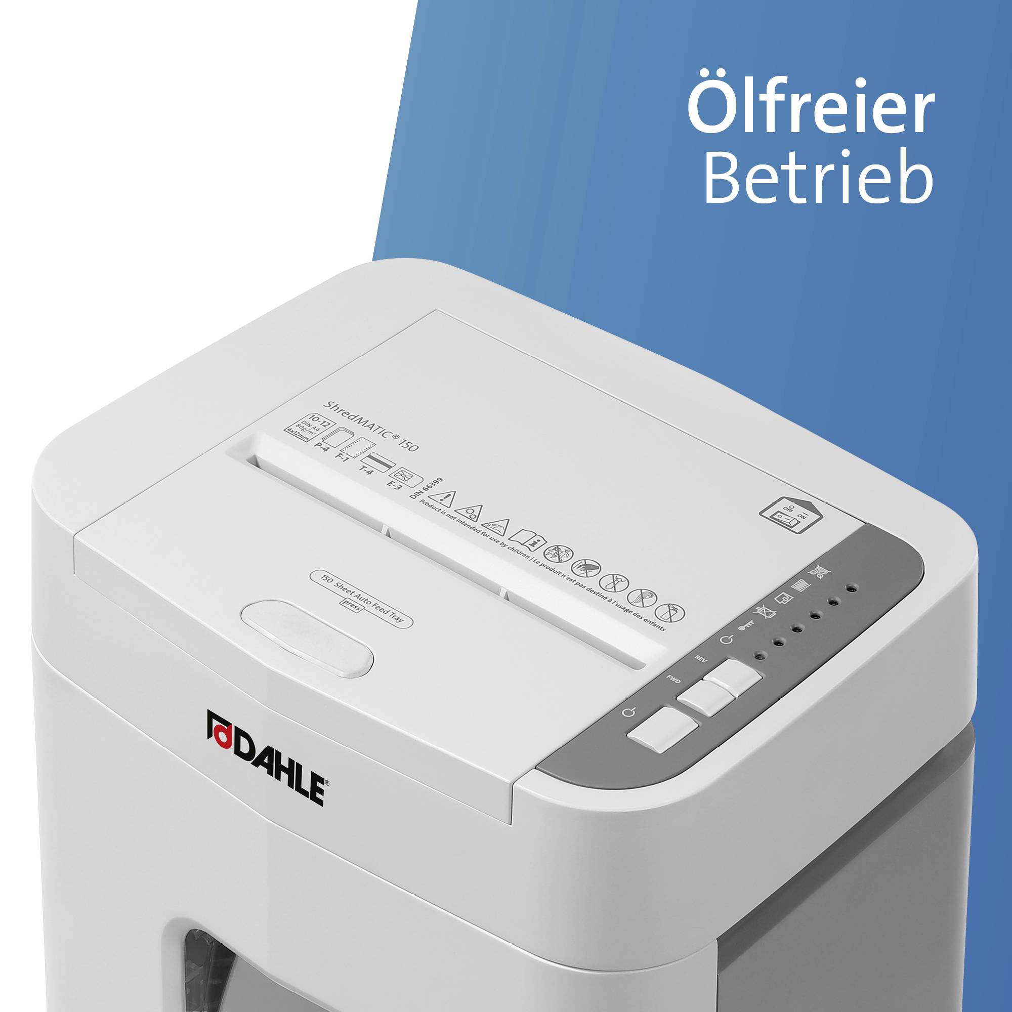 Dahle ShredMATIC 150 Aktenvernichter Partikelschnitt 4 x 12mm P-4 24l Vernichtet auch Büroklammern, Heftklammern, Kreditkarte