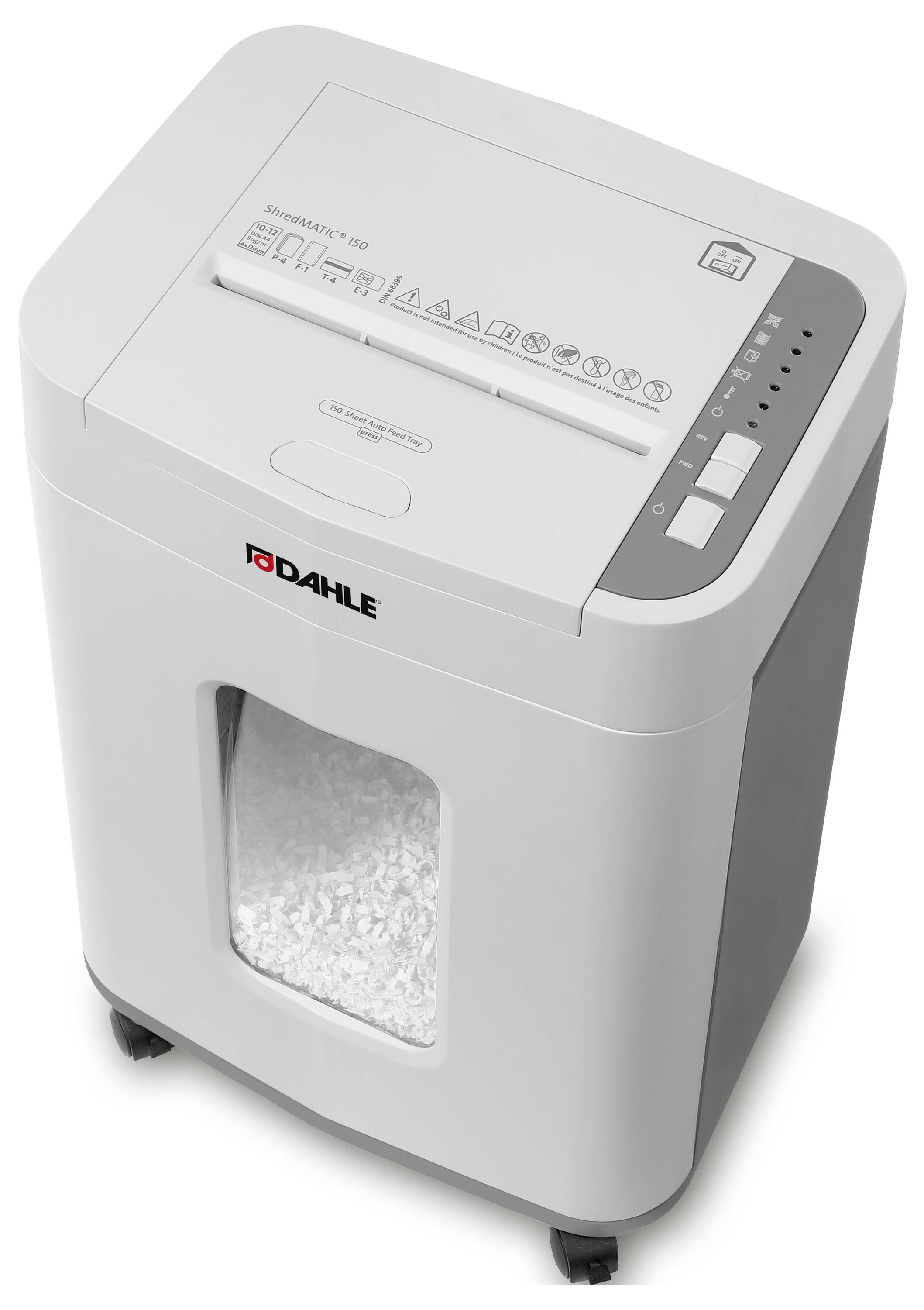 Dahle ShredMATIC 150 Aktenvernichter Partikelschnitt 4 x 12mm P-4 24l Vernichtet auch Büroklammern, Heftklammern, Kreditkarte