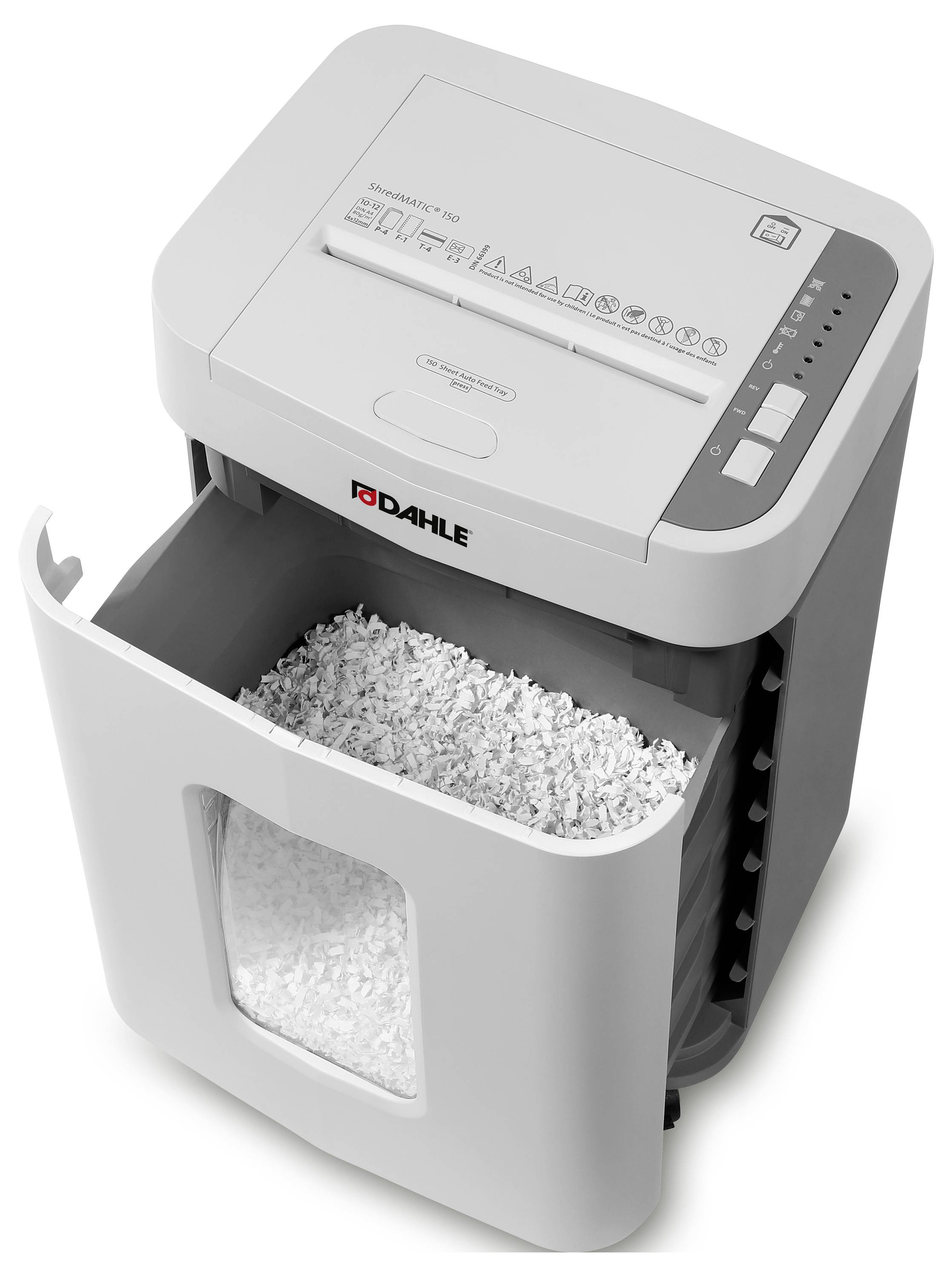Dahle ShredMATIC 150 Aktenvernichter Partikelschnitt 4 x 12mm P-4 24l Vernichtet auch Büroklammern, Heftklammern, Kreditkarte