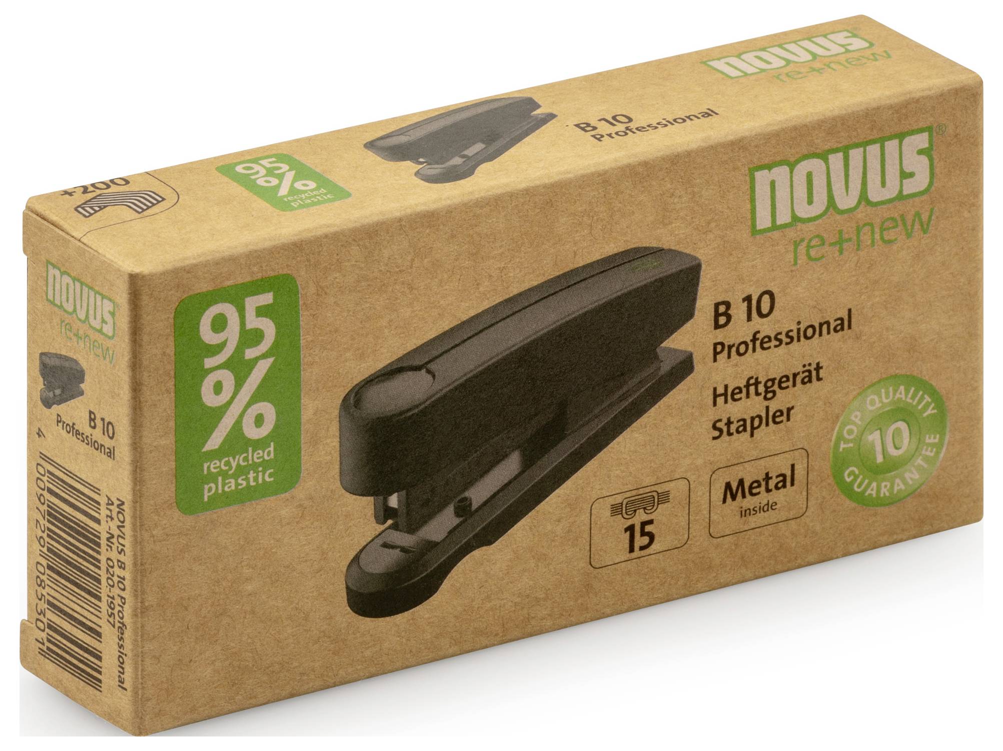 Novus Office B10 PRO re+new schwarz 020-1957 Heftgerät Schwarz Heftleistung: 10 Bl. (80 g/m²)