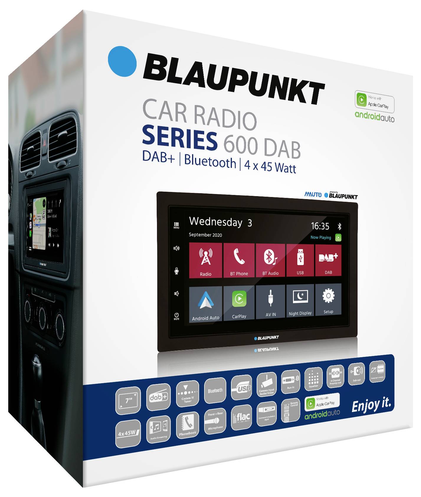 Blaupunkt Rotterdam 600 DAB Autoradio Apple CarPlay, Android Auto™, Integriertes Navigationssystem, inkl. Fernbedienung, inkl. DAB-Antenne, Bluetoot