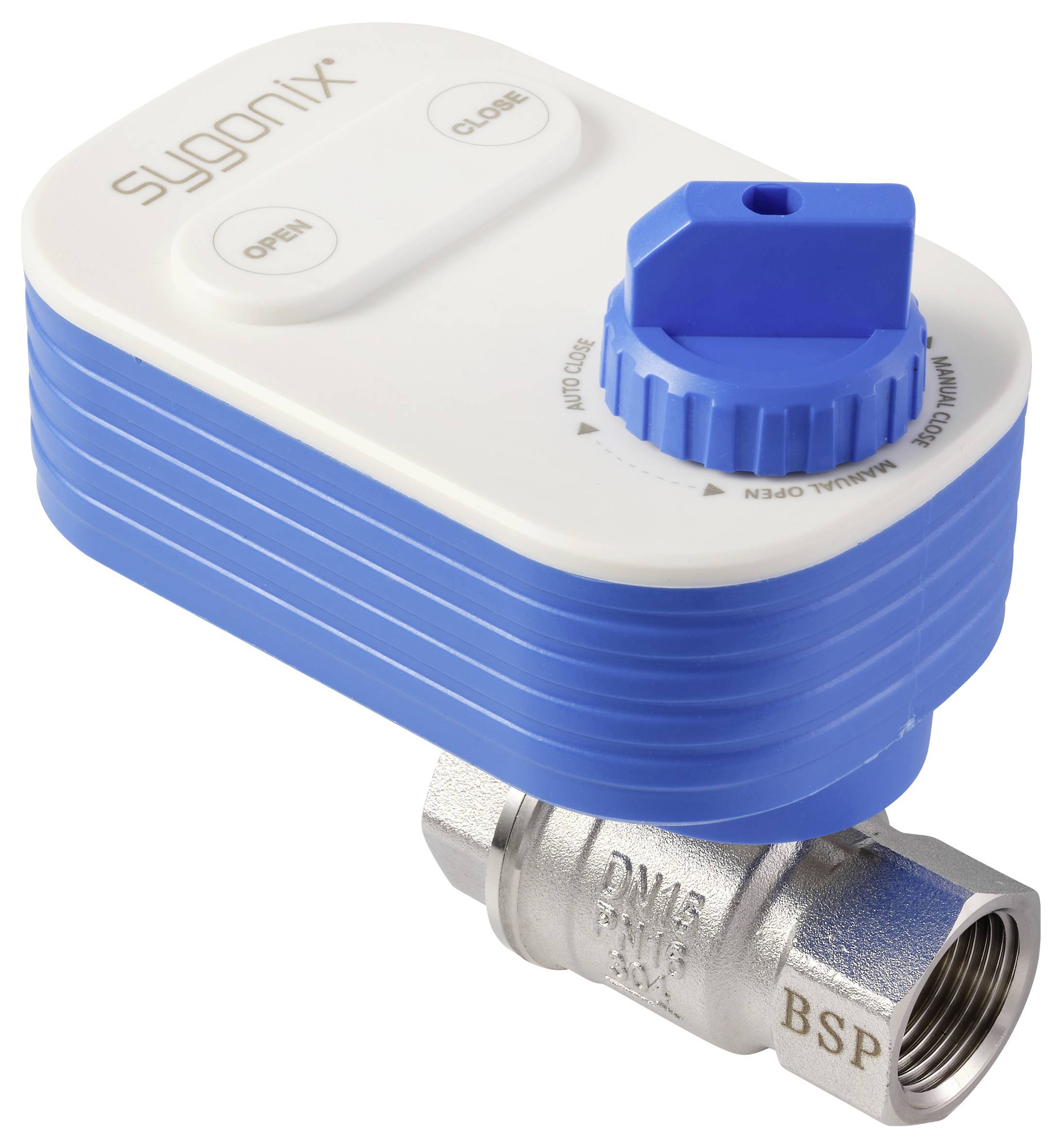 Manuelle Überschreibungsvorrichtung mit blauem Bedienknopf, beschriftet mit 