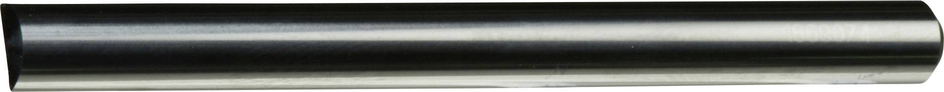 Eine zylindrische Metallröhre mit einer glänzenden, reflektierenden Oberfläche, die aus einem schrägen Blickwinkel betrachtet wird und dabei ihre glatte Textur und metallische Pracht hervorhebt.